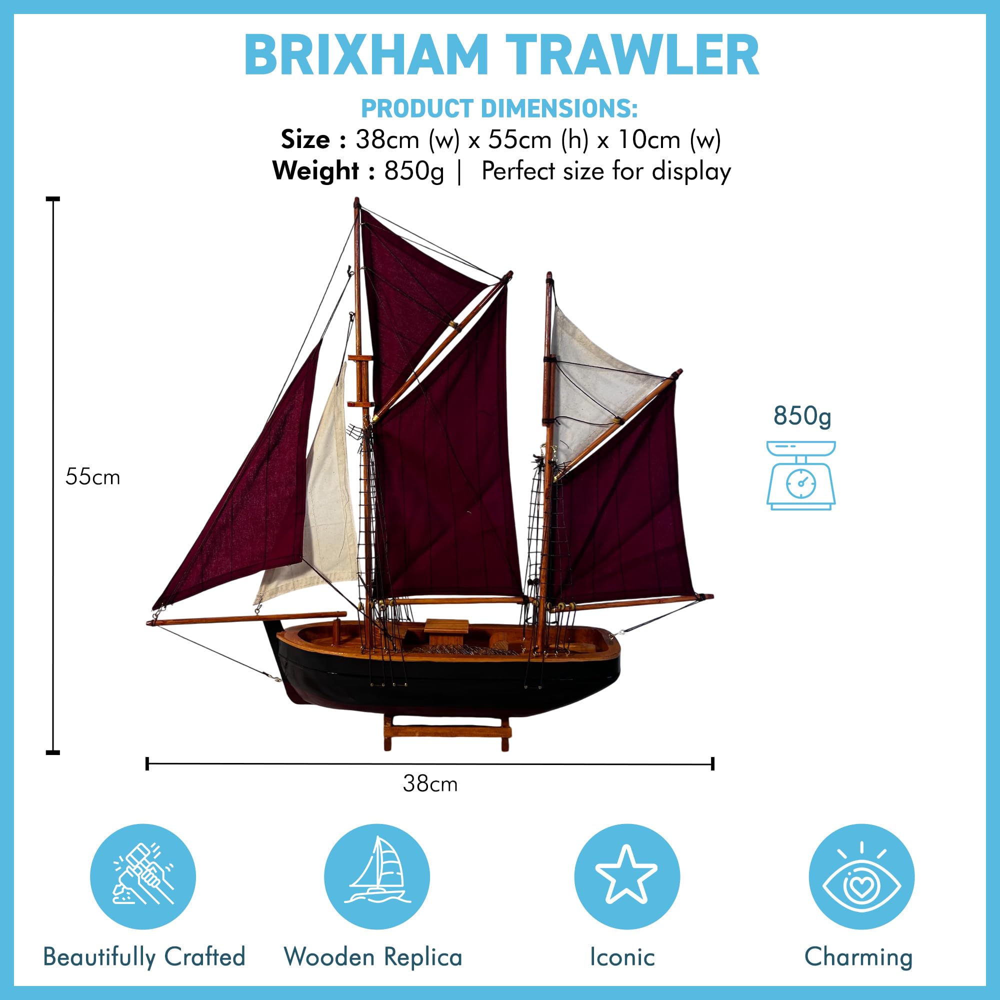 Thorness Brixham Trawler Model Yacht, réplica detallada del barco de pesca clásico, perfecto para decoración náutica y coleccionistas