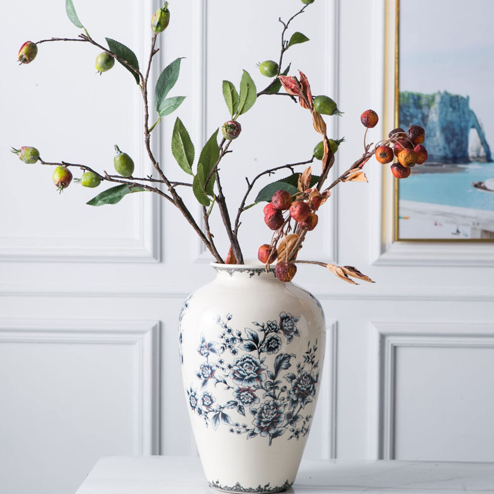 SnamicE Floor vase Vase Ceramic Enamel Porcelain Vase Chinese Home Decor Flower Vase for Shelf Home Décor Japanese Vase 15 Inch,Sophisticated Vessel for Decorative Branches and Dr,