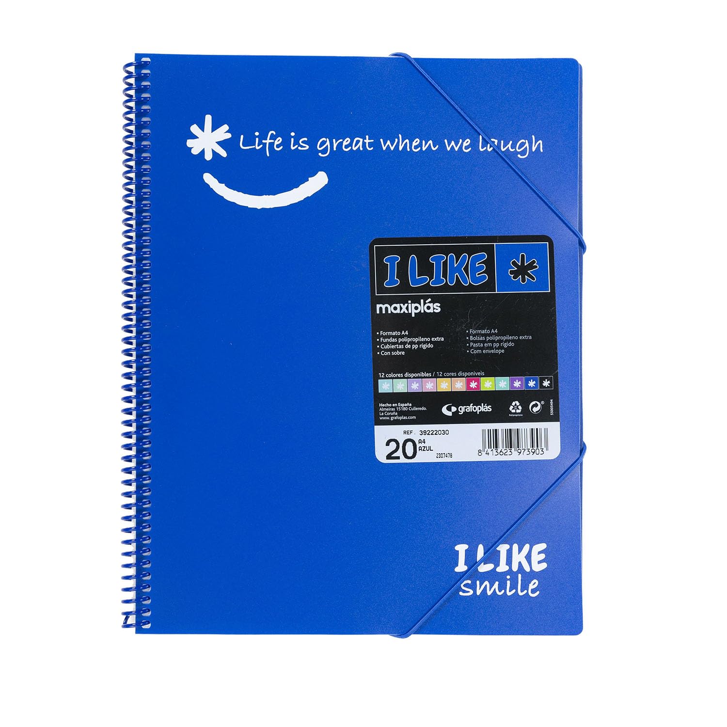 Grafoplás I Like Smile 39222030 A4 Spiral Folder 20 Pockets Blue PP