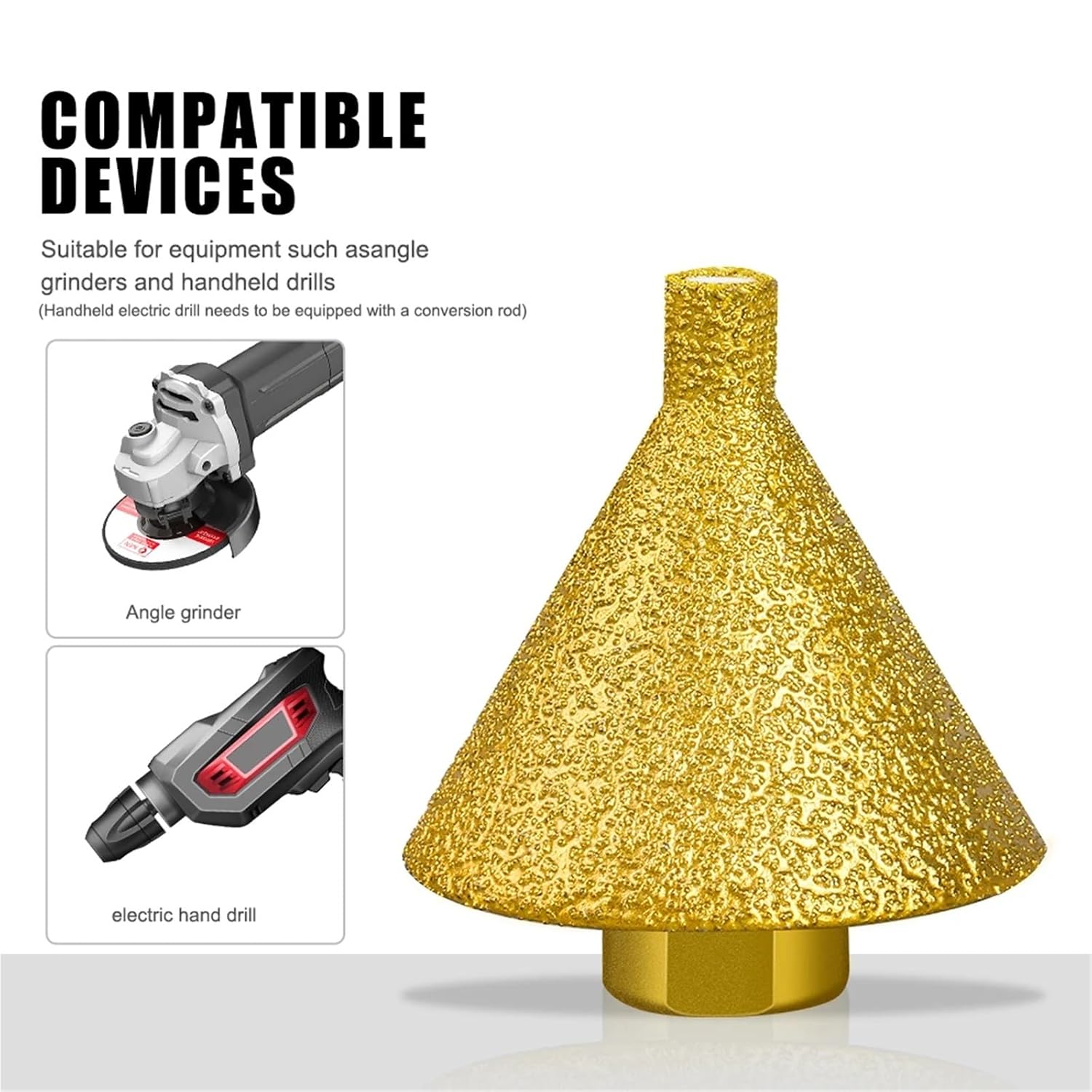Diamond Beveling Chamfer Bit Set Diamond Chamfer Reaming Grinding Edge Trimming Multi-Function Bit Opener Marble Tile Glass Cone Drill Engraver Tools(M14X50mm)