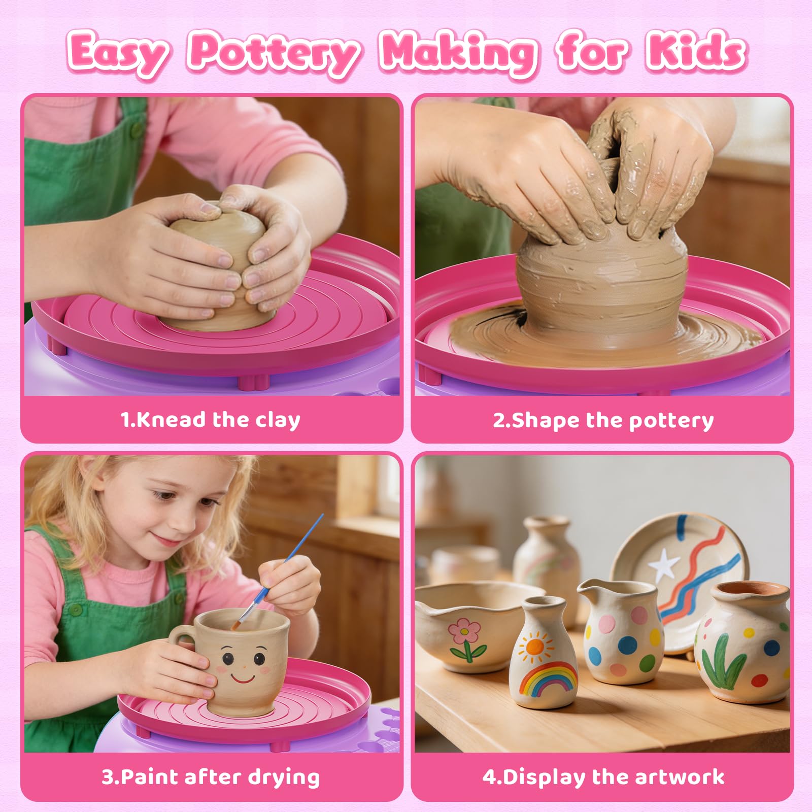 Kit Creativo Bambini 6 7 8 9 10 11 12 Anni - Tornio per Ceramica Bambini con Argilla e Colori, Set Creativo Regalo, Kit Ceramica Argilla Autoindurente Regalo Pasqua Natale Compleanno Bambino Bambina