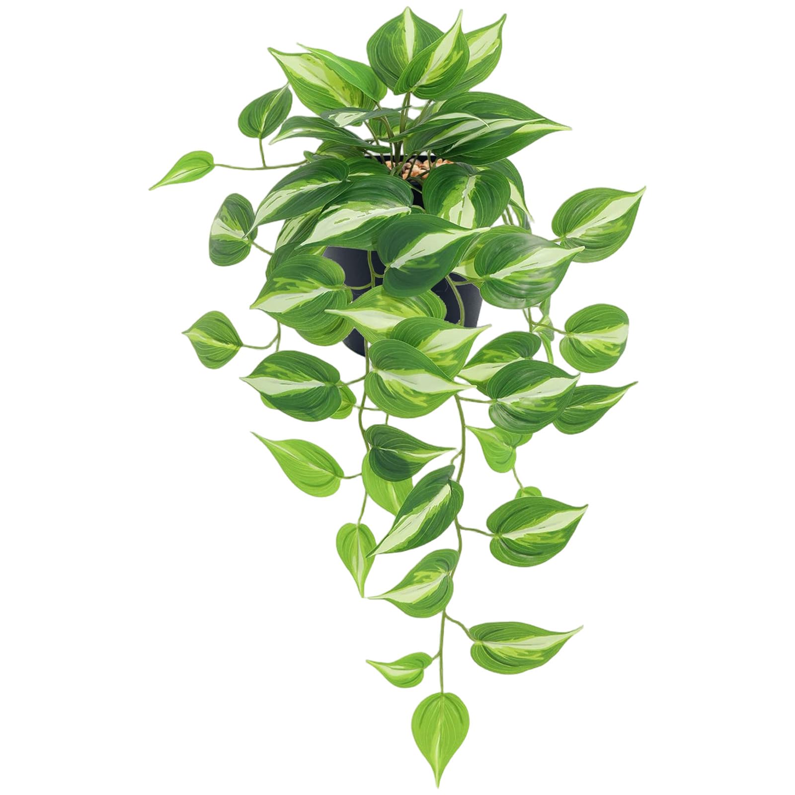 Artificial Devil's Ivy Money Plant, 37cm Variegated Pothos Trailing Hanging Plant, Realistic Faux Indoor Decor for Home, Bathroom, Shelf, Office, Gifts for Plant Lovers