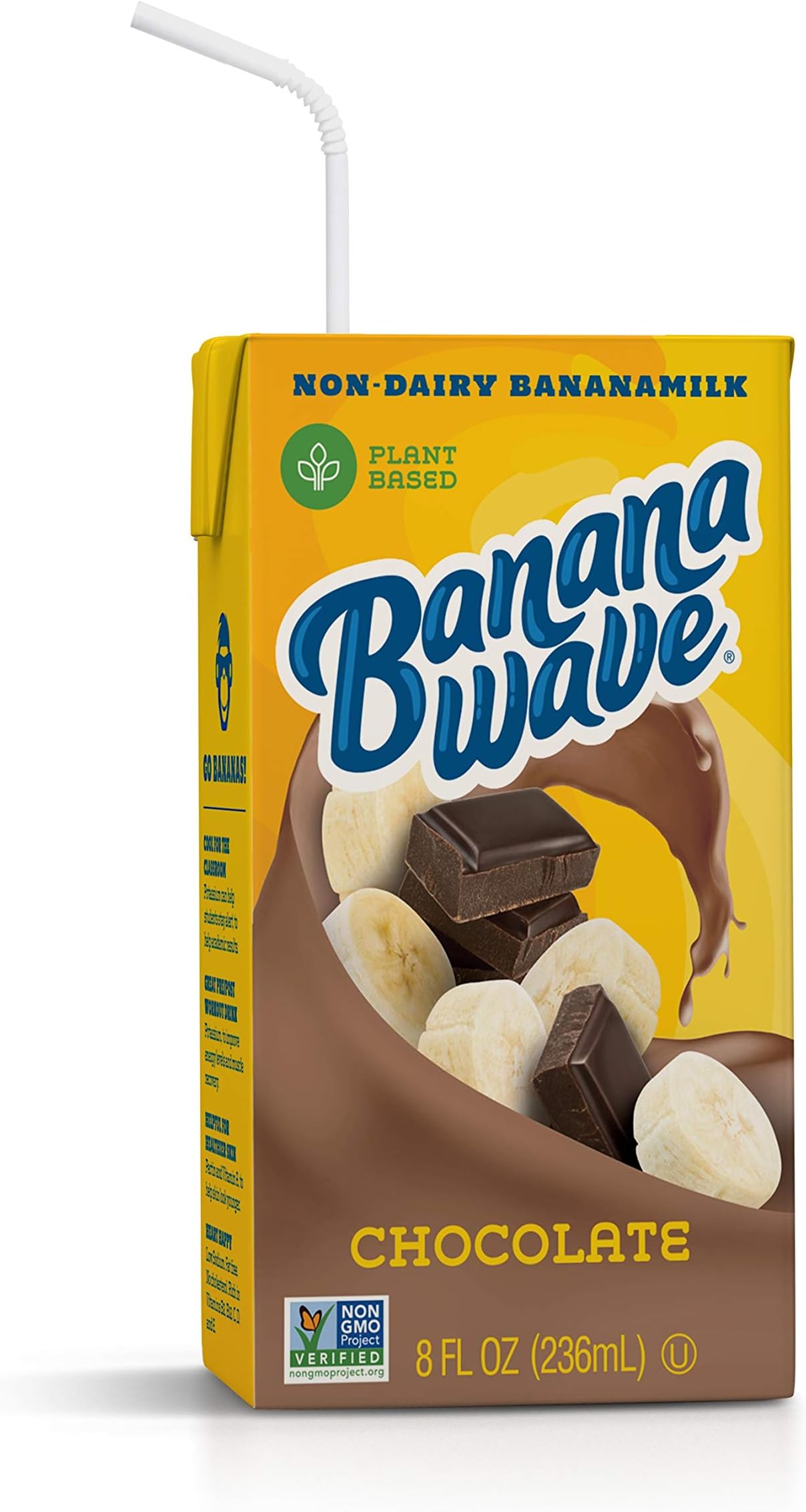 Banana Wave Banana Milk | Chocolate Milk | Vegan Oat Milk, Gluten Free, Vitamins, Fiber & Potassium, Dairy Free, Low Calorie, Plant Based, Fat Free, Non-GMO | 8 Fl Oz Lunchbox Size (12 Pack)