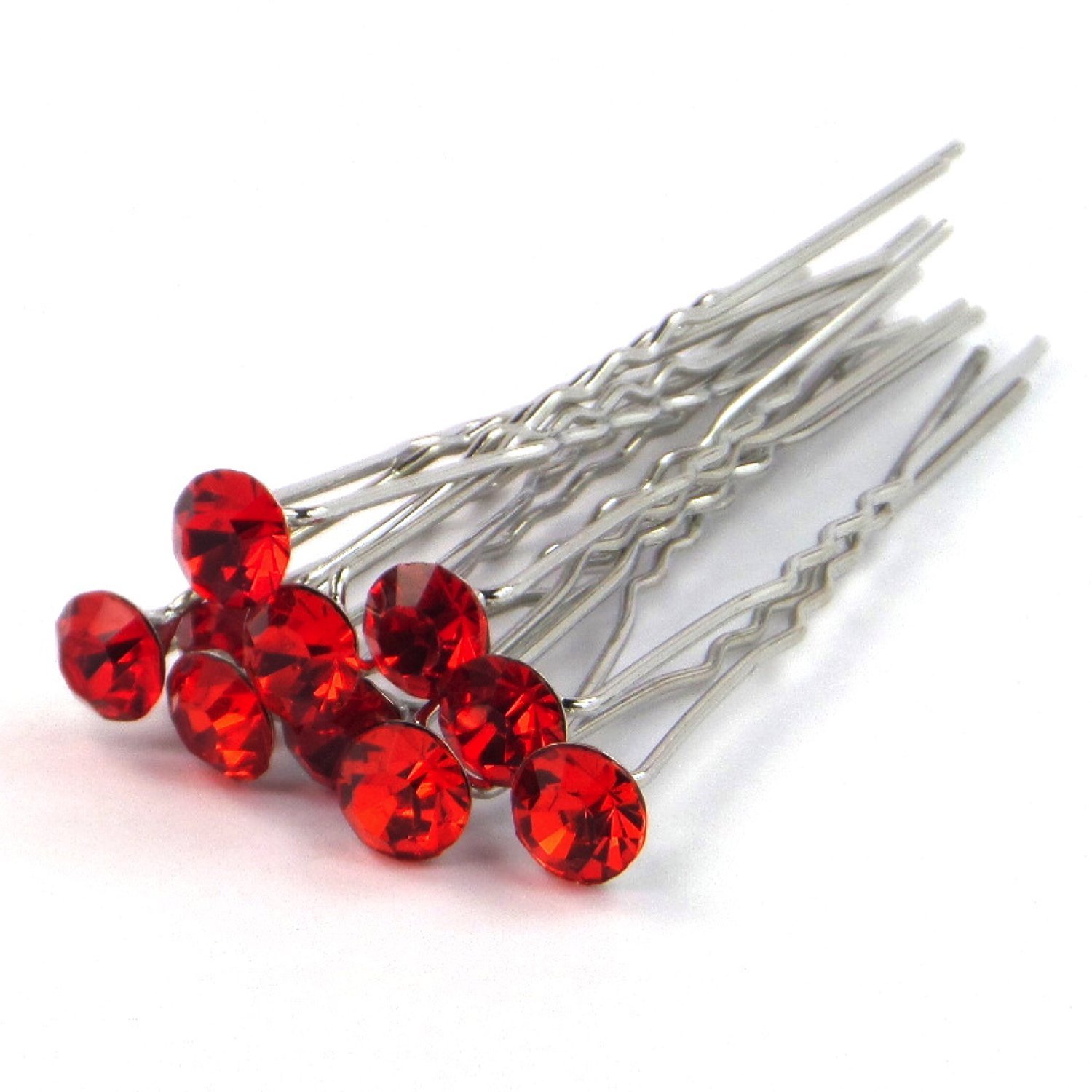 Pack of 12 Crystal Rhinestones Hair Pins Bridal Accessory Bridemaid Party Flower Girl (Red)