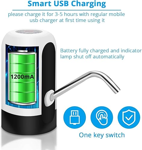 Miniatura 6 de MJIYA - Bomba de botella de agua portátil, dispensador de agua eléctrico universal con interruptor y carga USB, para campamento, cocina, taller,