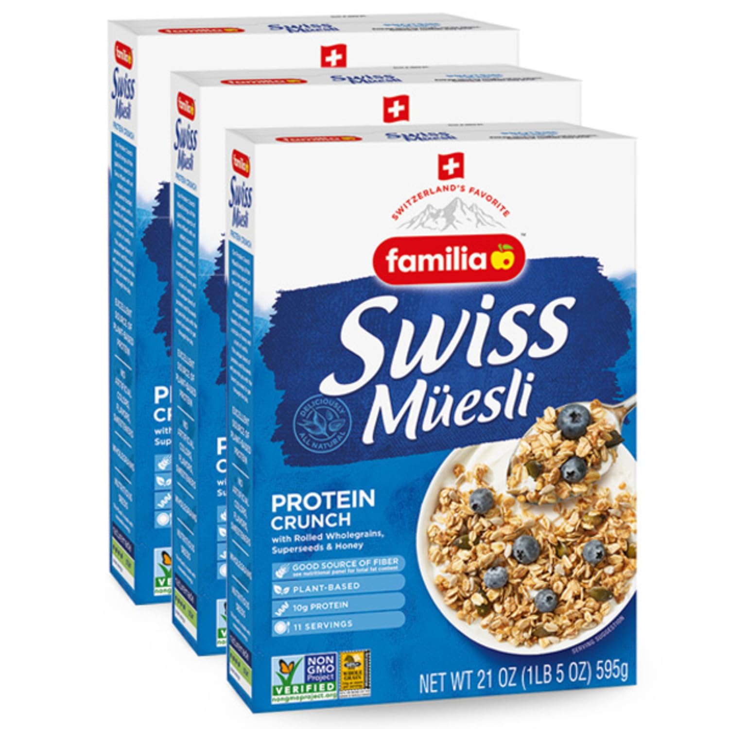 Familia Swiss Muesli Protein Crunch, Energy-Packed Cereal with Superseeds & Honey, 21oz (Pack of 6)
