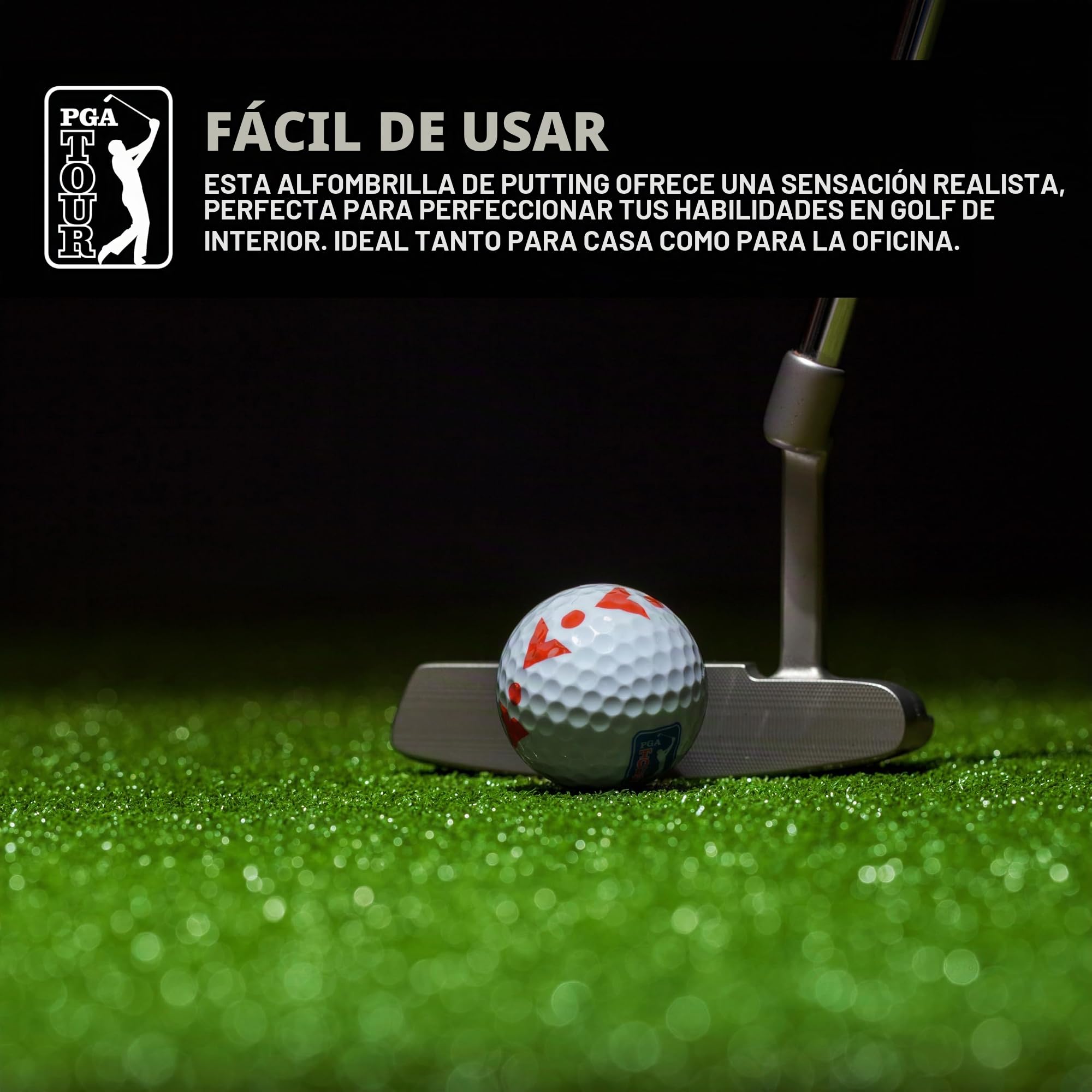 PGA Tour 6ft Putting Mat with Collapsible Putter & Alignment Guide Golf Ball