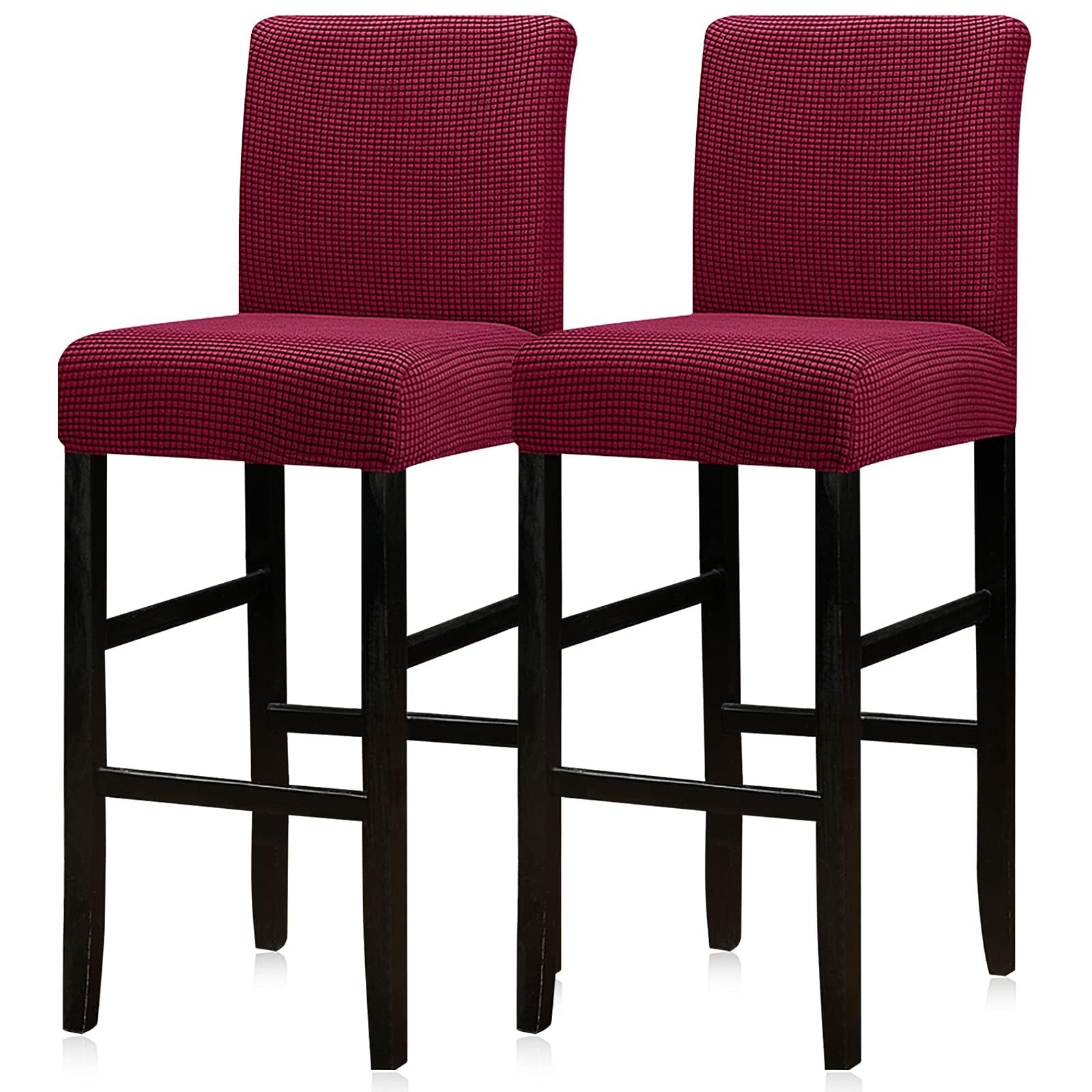 Lellen Bar Stool Covers Set of 2,Stretch Washable Bar Stool Seat Covers Removable Bar Chair Covers with Backs Counter Height Bar Stool Chair Covers for Kitchen Dining Room Cafe（Wine Red）