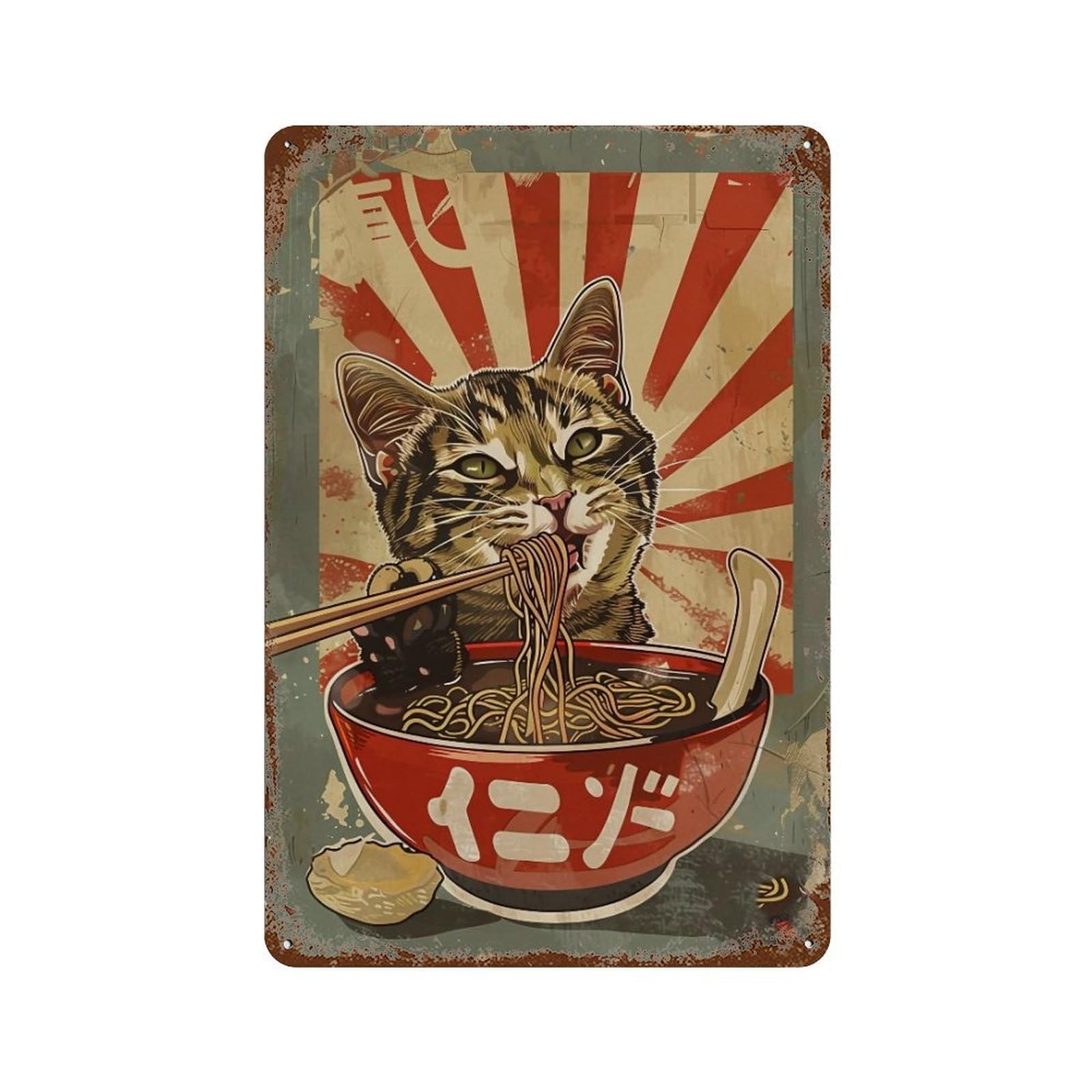 FHUYEURHRY Cat-Eating-Ramen_04 Wall Decor Retro Iron Vintage Art Metal Tin Sign Poster Modern Home Cofffee Club Art Bar Shop Decorations Style 30x20cm