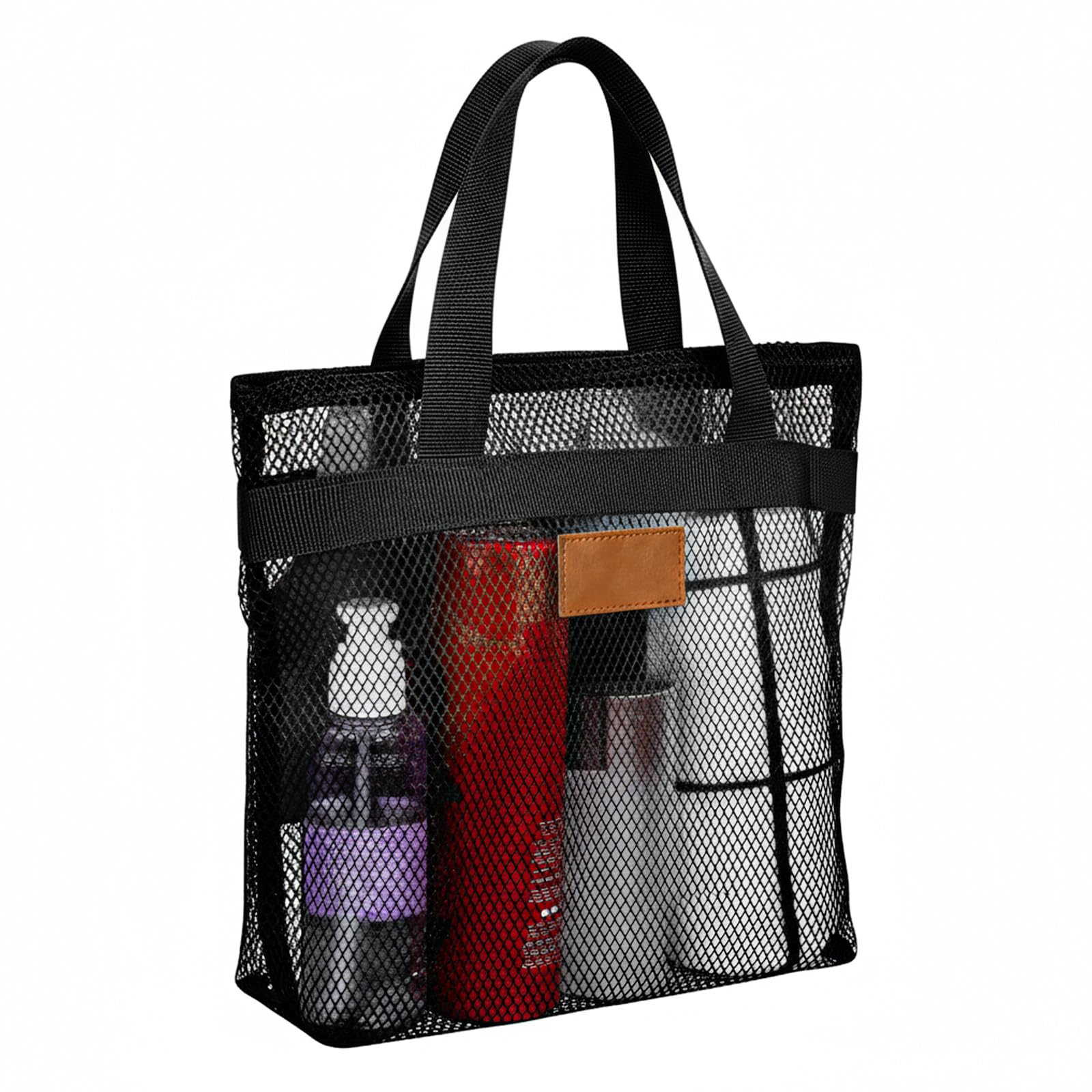 LIQWEI 1 Pc Mesh Shower Caddy Bag Quick Dry Hanging Shower Caddy Bag With Zipper Black Portable Toiletry