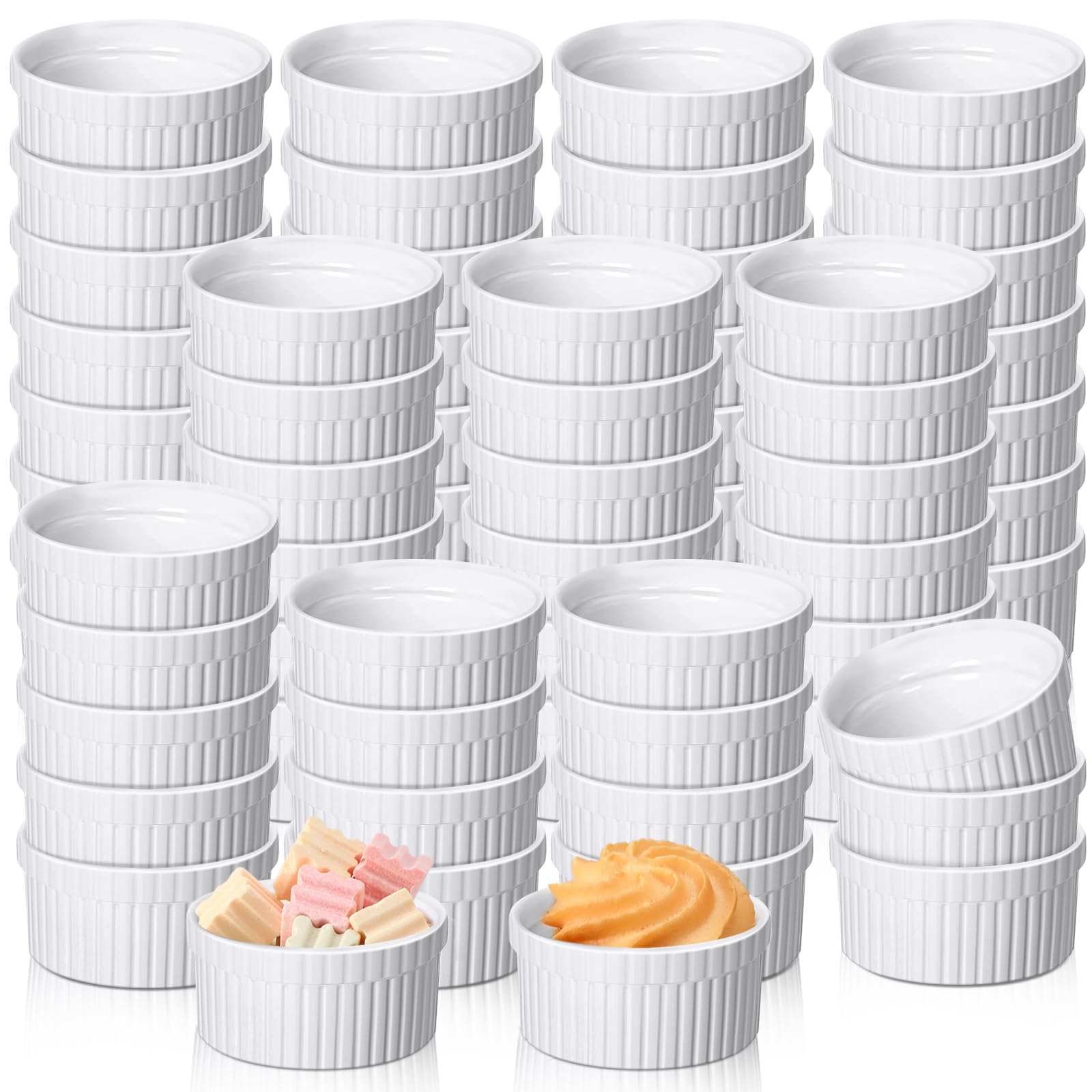 Photo 1 of ***2 OZ***Ziliny 72 Pcs Mini Ramekins 2 oz Porcelain Souffle Oven Dishwasher Safe Small Ceramic Baking Dipping Sauce Ramekins for Charcuterie Board Creme Brulee Dishes Condiment Sauce Dipping Cups***2 OZ***