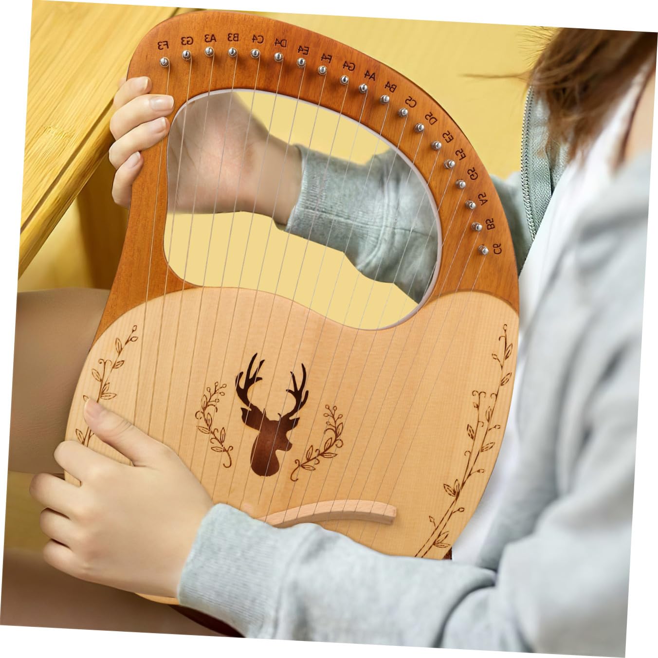 TOYANDONA Set di Lira a 19 Corde e Borsa, Strumento Musicale per Principianti in Legno con Chiave di Accordatura con Bordi Arrotondati e Effetto Fischio Continuo