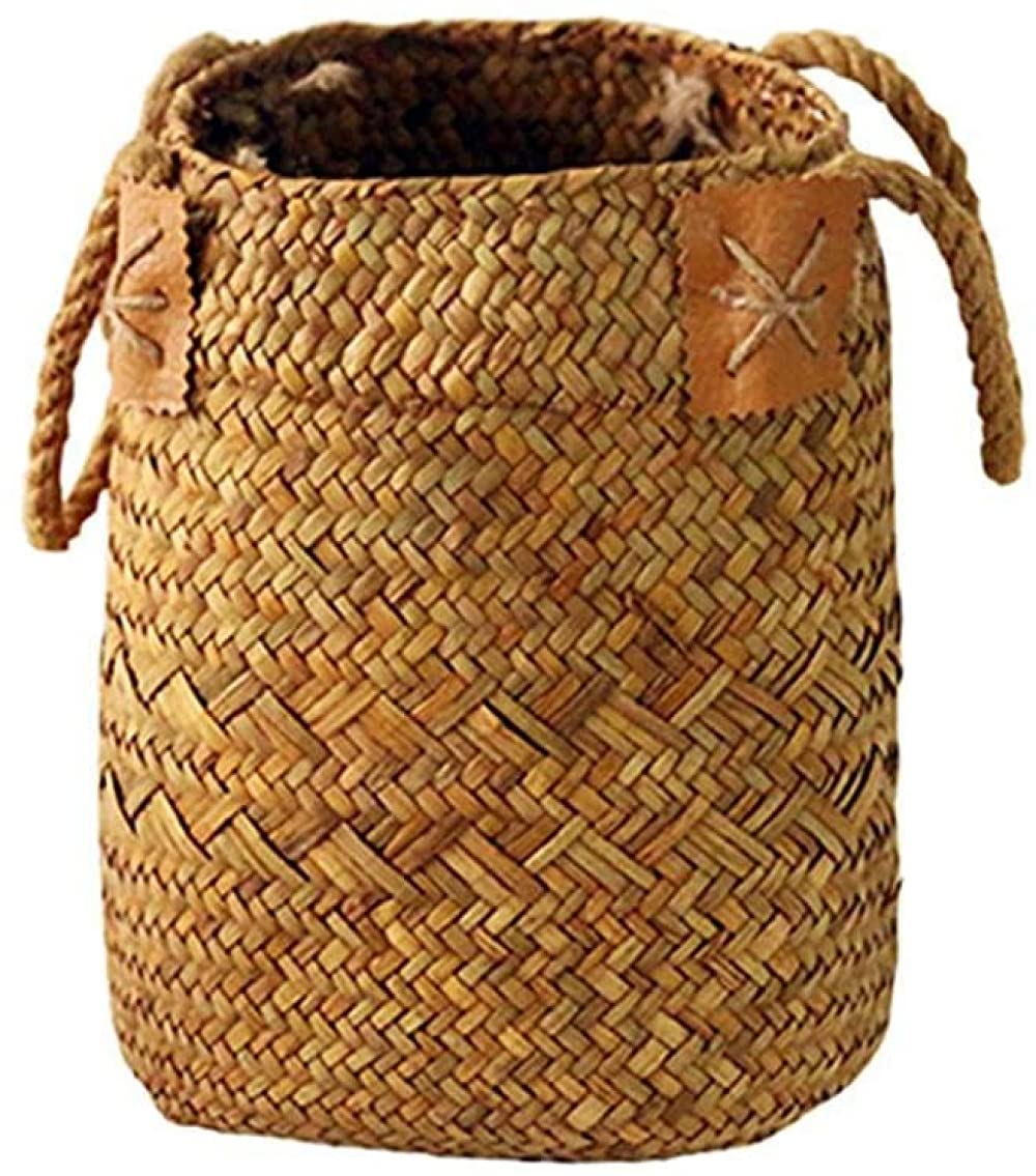 Storage Basket,Woven Seagrass Belly Grocery Laundry Garden Flowerpot Picnic With Handle Home Decoration