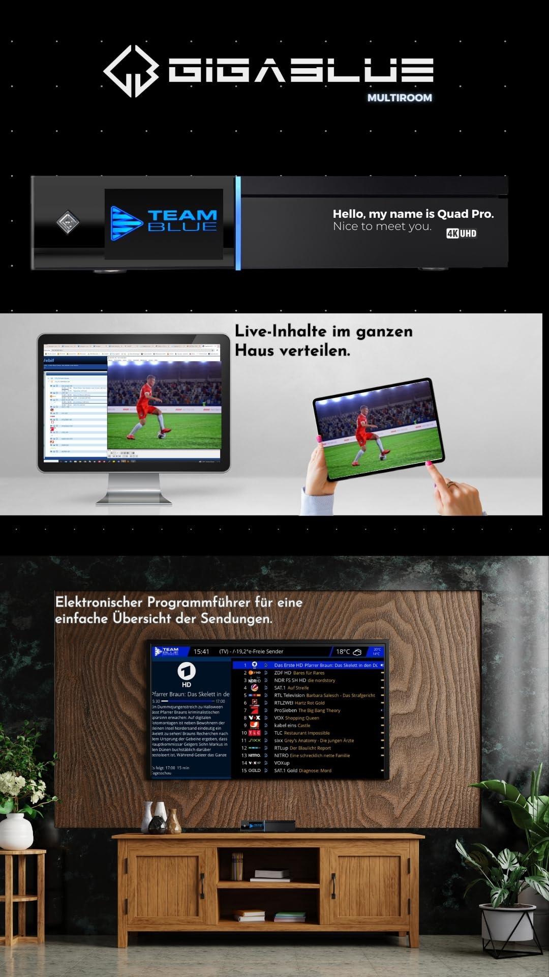 GigaBlue UHD Quad 4K Pro PVR-Receiver mit HBB-TV, Bluetooth 5.4, 2X FBC DVB-S2 Tuner, Gigabit-LAN