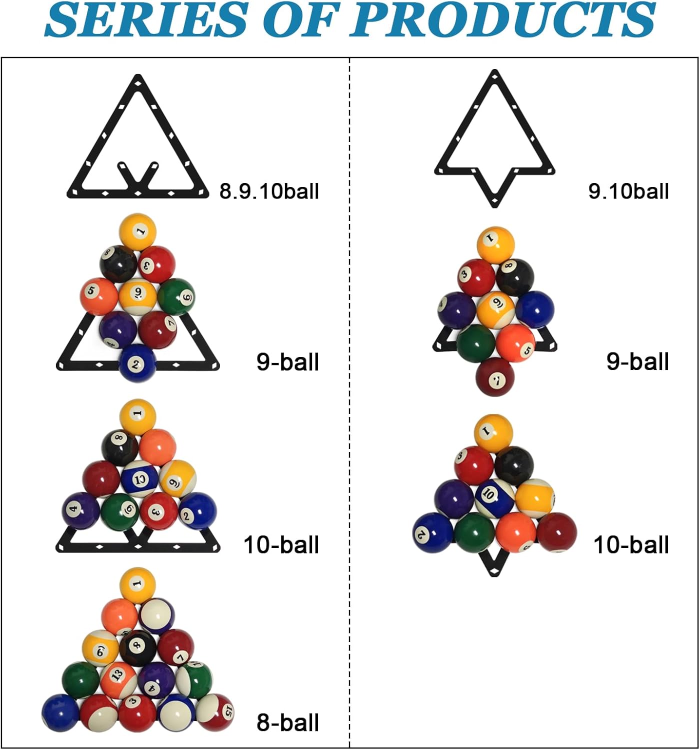 6-Pack Pool Ball Rack Set Magic Rack Sheet Billiards Ball Holder -Triangle Rack Pool Cue Accessories for 8-Ball, 9-Ball & 10-Ball Billiard Games