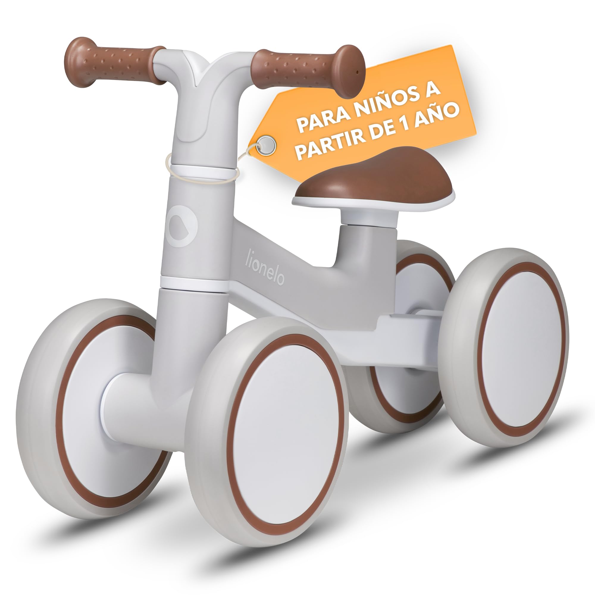 lionelo VILLY Bicicleta de Equilibrio Ligera, Correpasillos para bebés 4 Ruedas de 1 a 3 años (hasta 30 kg), Amortiguación Delantera, Asiento ergonómico, Regalo para niñas y niños (Beige)