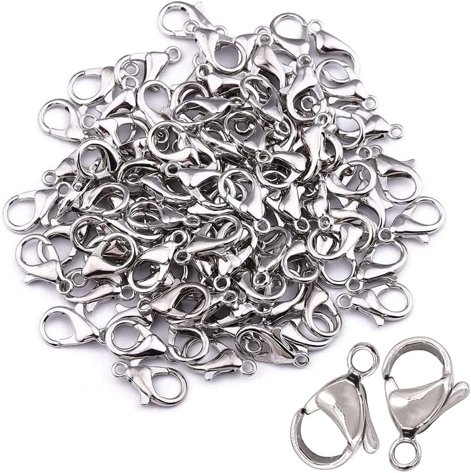 ReNext 100 Lobster Clasps (12x6) Silver Plated Lobster Claw Clasps Jewelry Making Findings Lead & Nickel Free