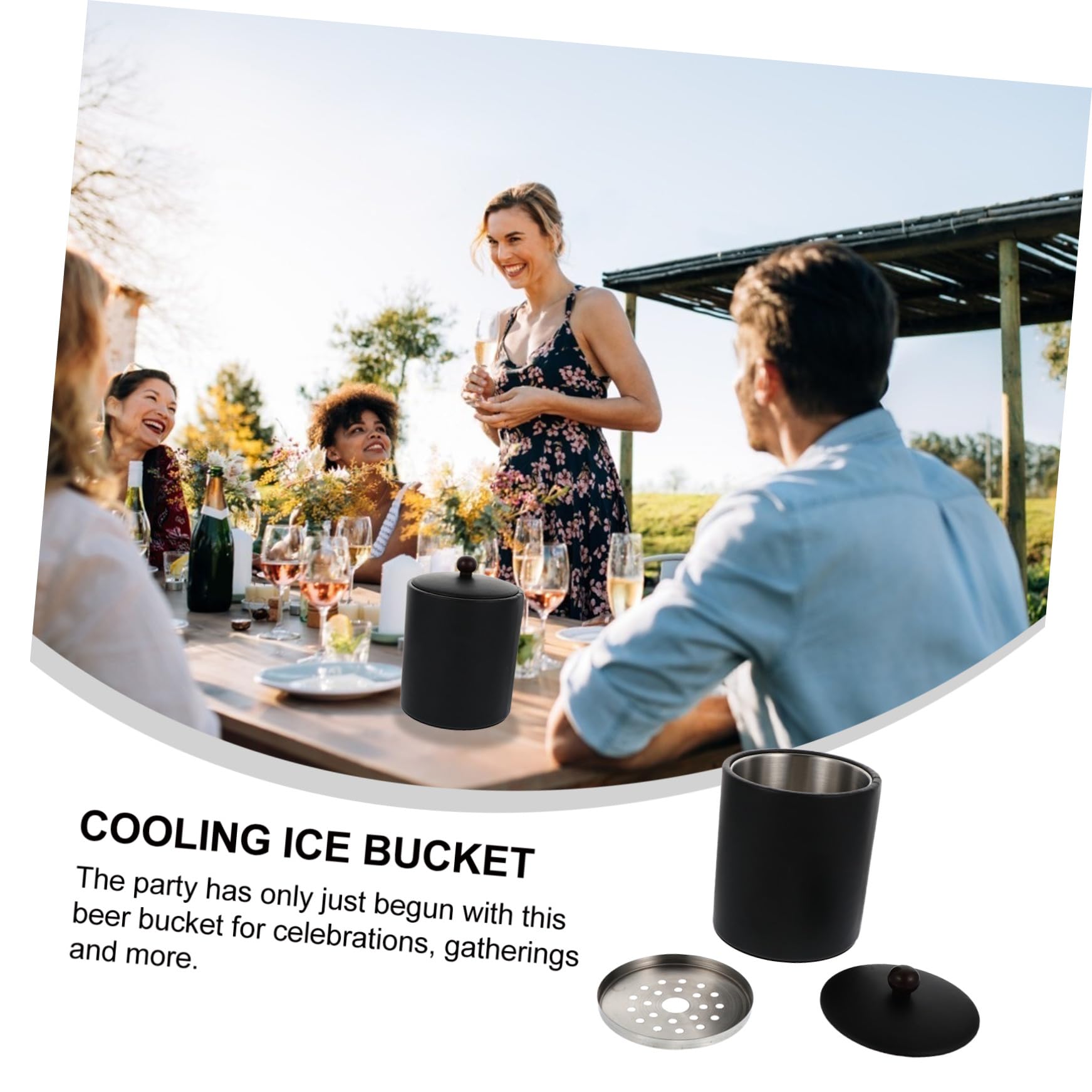 PRETYZOOM Edelstahl Eisbehälter 1,2 Liter mit Deckel, Zange und Sieb