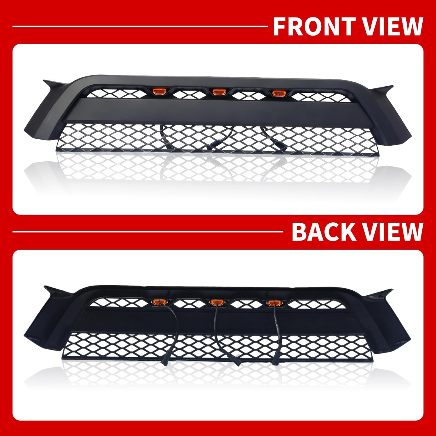 Front Grill for 4Runner 2012 2013 2014 2015, Front Bumper Mesh Grille Replacement with 3 Amber LED Lights Accessories, Easy to Insatll, Matte Black, 1 Set