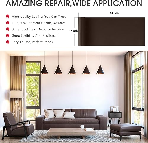 Miniatura 39 de Parche de reparación de cuero, cinta de reparación de cuero autoadhesiva de 17 x 60 pulgadas, parches de cuero grandes para sofás, muebles, asientos