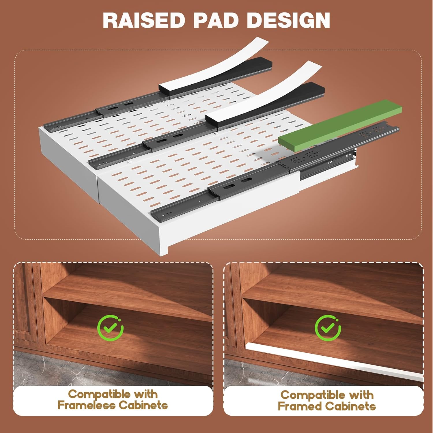 2 Pack Pull Out Cabinet Organizer Expandable Width(13"-21") and Depth(17"-24"), Slide Out Drawers With Raising Pad for Framed Cabinets, No Drill Roll Out Shelves for kitchen, Bathroom, White - Image 2