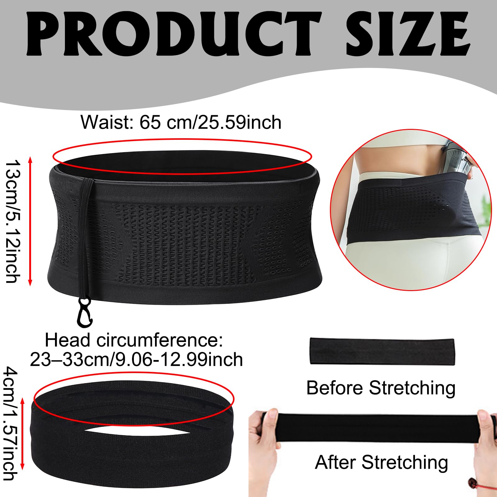 Marsupio Running Traspirante Unisex Cintura da Corsa Multifunzionale con Fascia per Capelli per Escursioni Ciclismo