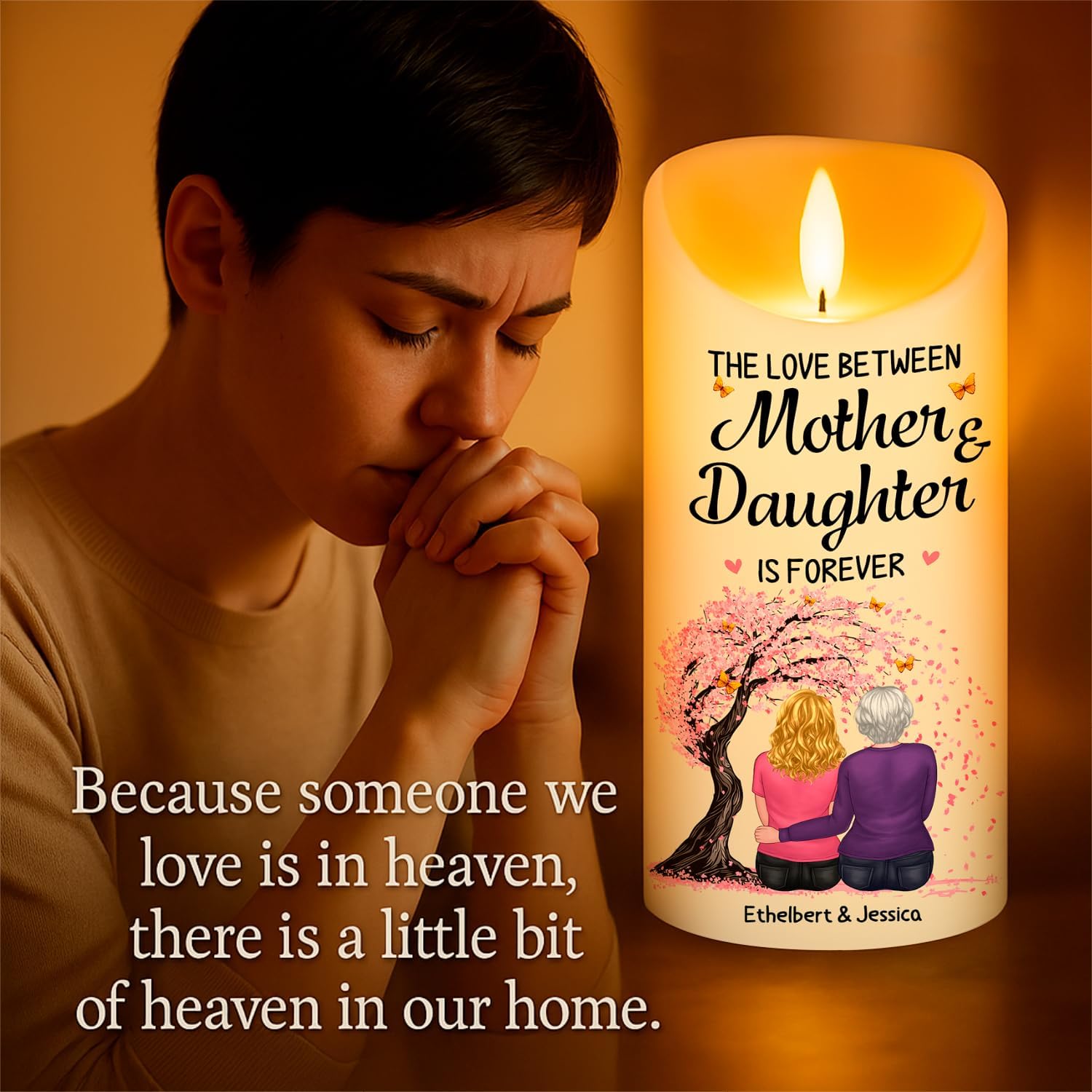 Gifts for Mom Grandma from Daughter, The Love Between Mother & Daughter is Forever Led Candle, Custom Led Flameless, Mothers Day Birthday Gift for Family Mama Light Decor