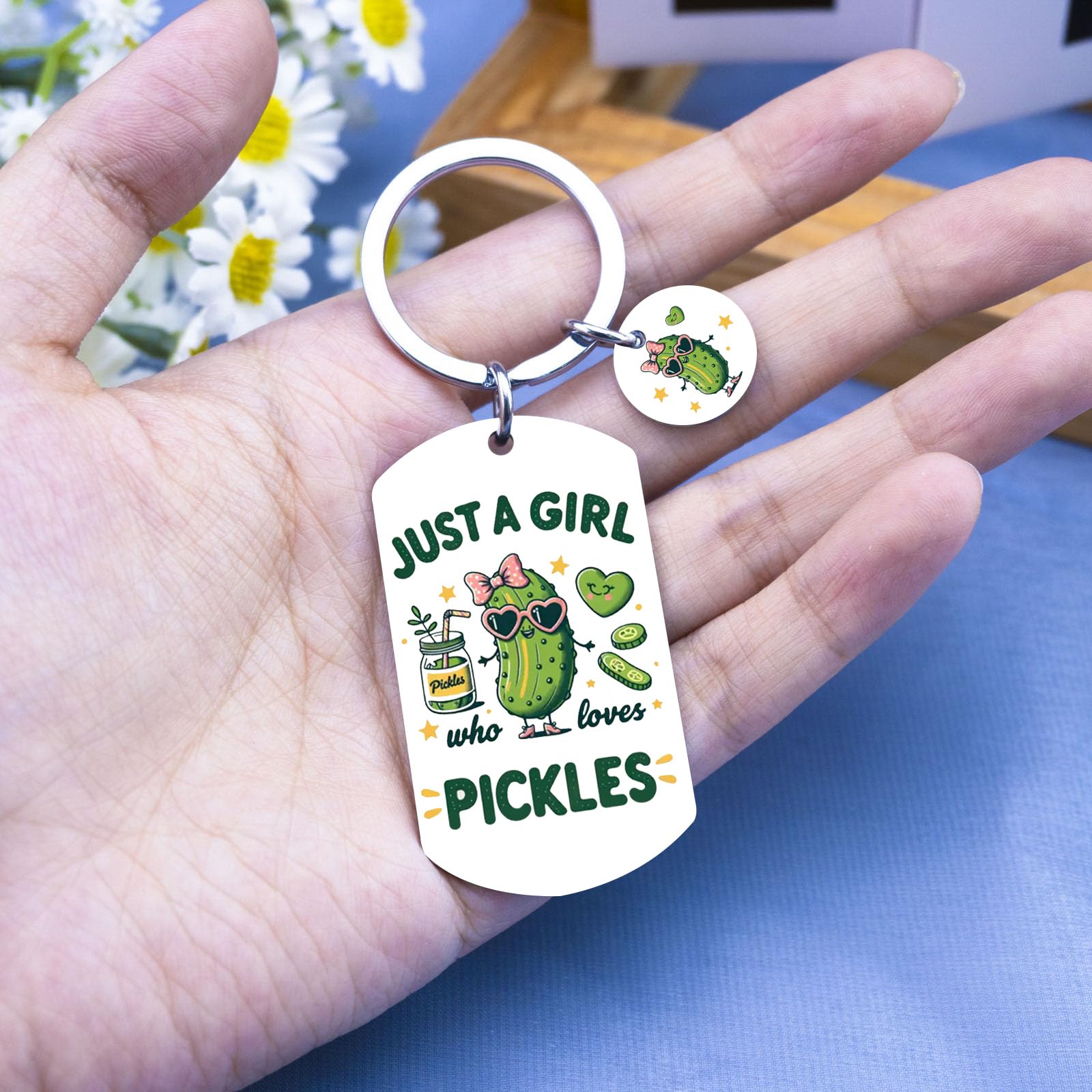 Pickle Gifts for Pickle Lovers Funny Birthday Gifts for Women Just A Girl Who Loves Pickles Keychains Cute Birthday Christmas Thanksgiving Halloween Gag Gift for Woman Accessory