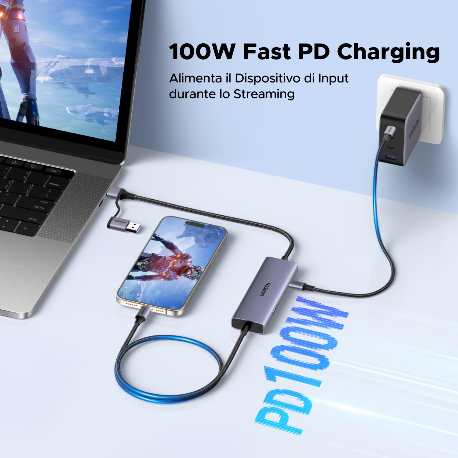 UGREEN Scheda Acquisizione Video USB C 4K 30Hz con ingresso USB-C a A 3.1 2K 60Hz registrazione in streaming capture card HDMI loop-through compatibile con Switch PS5 4 Xbox MacBook iPad Air Quest 3