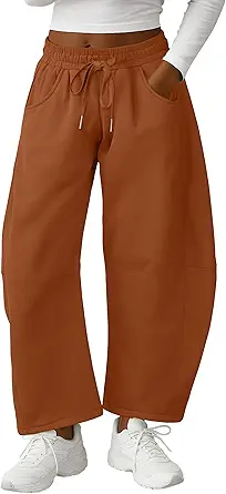 Lepunuo Barrel Sweatpants Women Casual Baggy Elastic Waisted Pants Wide Leg Gym Trousers with Pockets