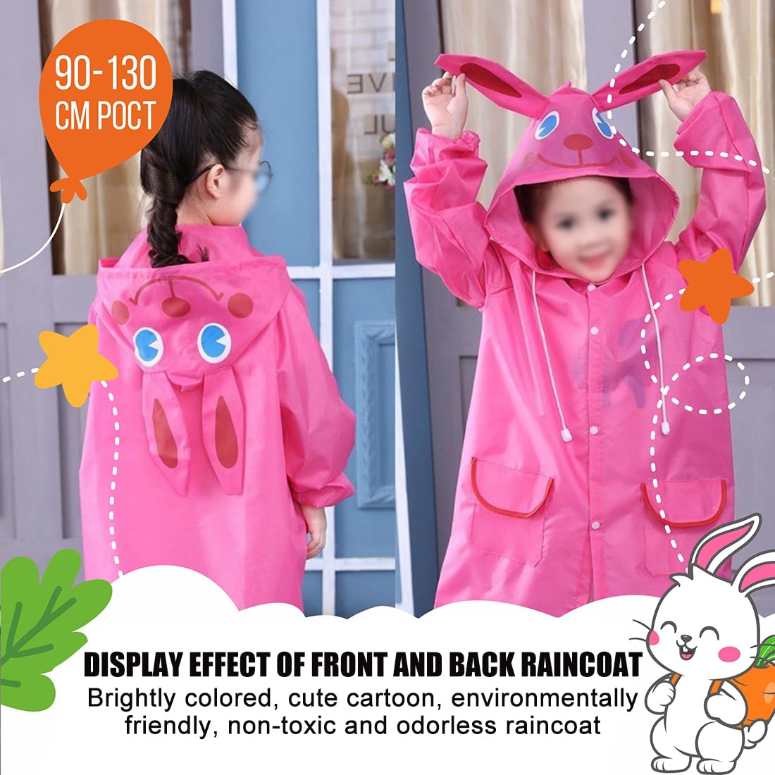 Niños Niñas Poncho Ligero Transparente Reutilizable con Capucha, Ligero Poncho Lluvia, Reutilizable Poncho Impermeable Niña, Patito Amarillo Capa, para Escuela, Aire Libre, Camping