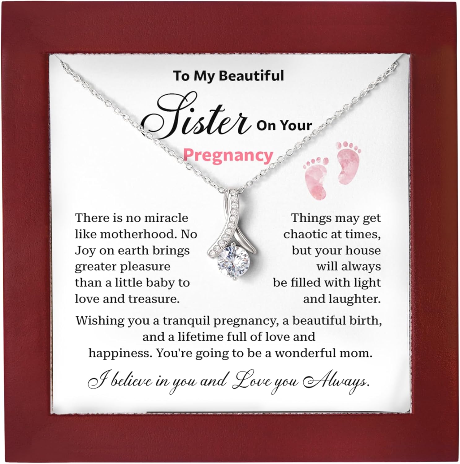 To My Beautiful Sister on Your Pregnancy Necklace, Gifts for Expecting Sister, Mom-to-be Jewelry, Big Sister to Little Sister Necklace, First-time Mom Gifts, Alluring Beauty Necklace for Pregnant Sister With Message Card and Gift Box