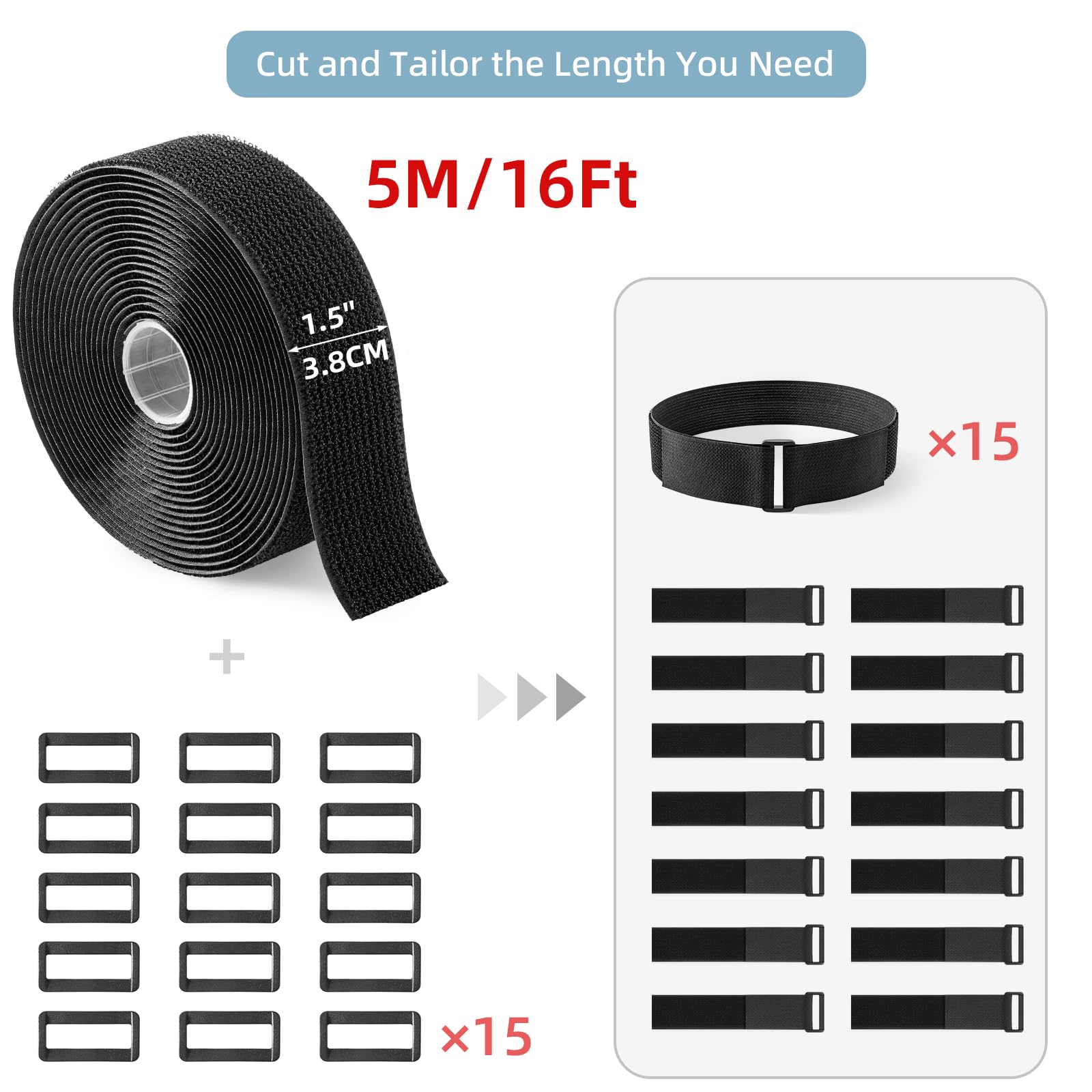 Trilancer 3.8cm x 5m Heavy Duty Hook and Loop Straps with 15 Buckles, Adjustable, Cut-to-Length - Image 2