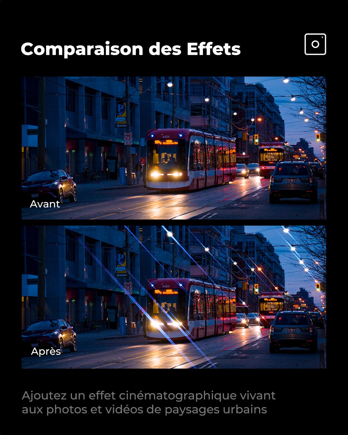 K&F CONCEPT 77mm Filtre Blue Streak Effet Spécial et 3 Chiffon de Nettoyage pour Objectif Appareil Photo