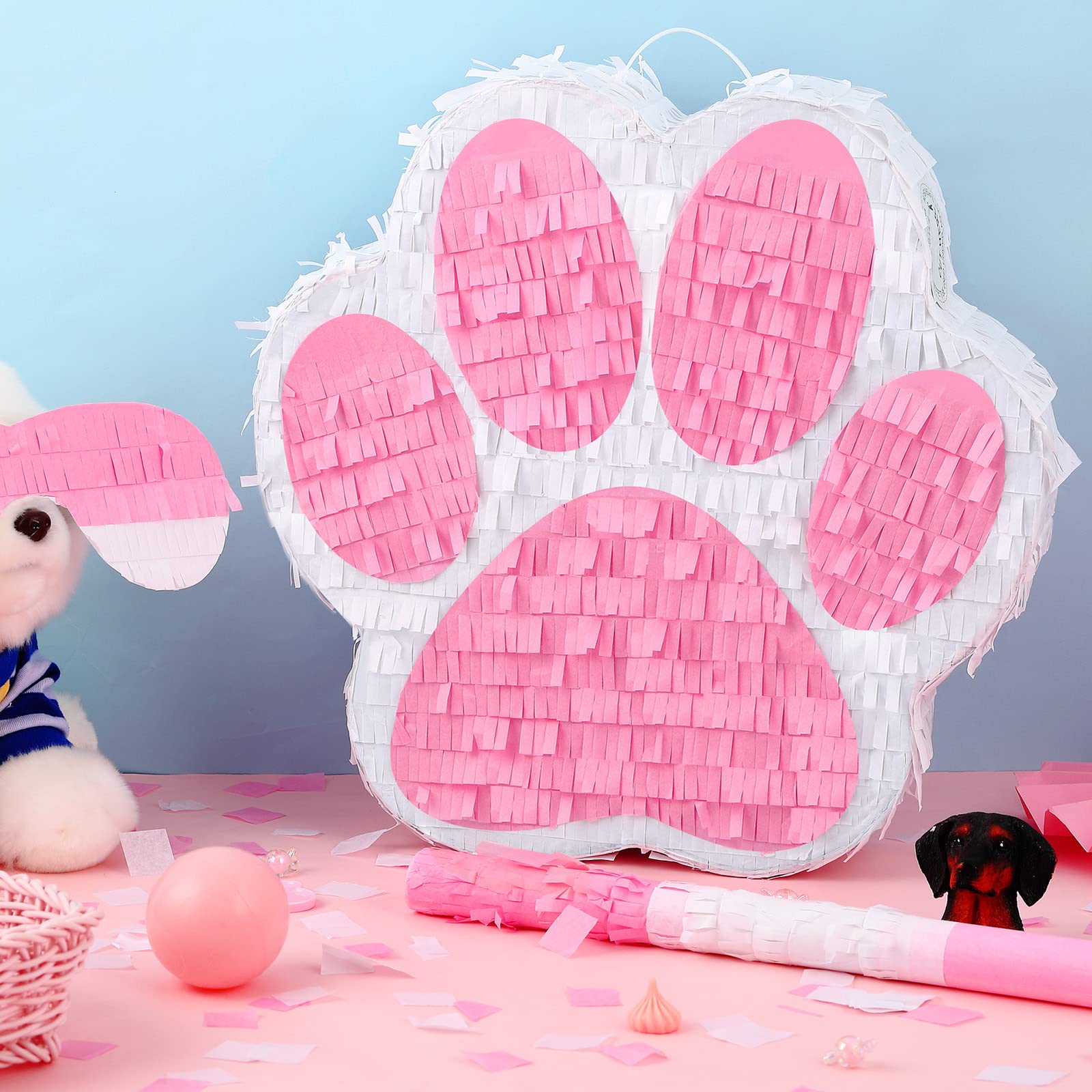 Piñata de pata de perro pequeño, suministros de fiesta de cumpleaños con temática de animales, piñata de cumpleaños con confeti de murciélago con los ojos vendados, para fiestas temáticas de vacas