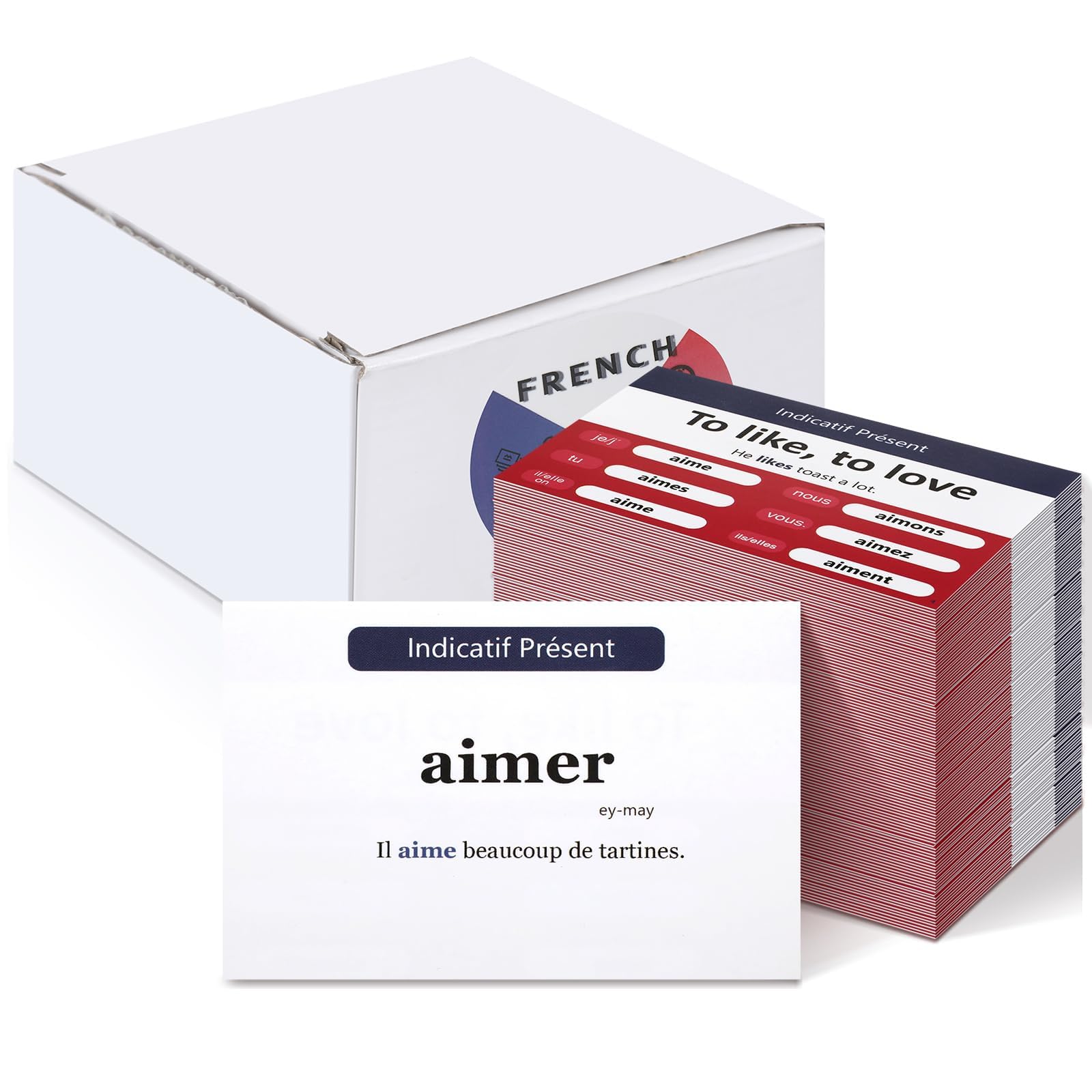 Resurhang 200 Pcs French Flashcards French Verb Conjugation Present Tense Flash Cards English for Adults Study