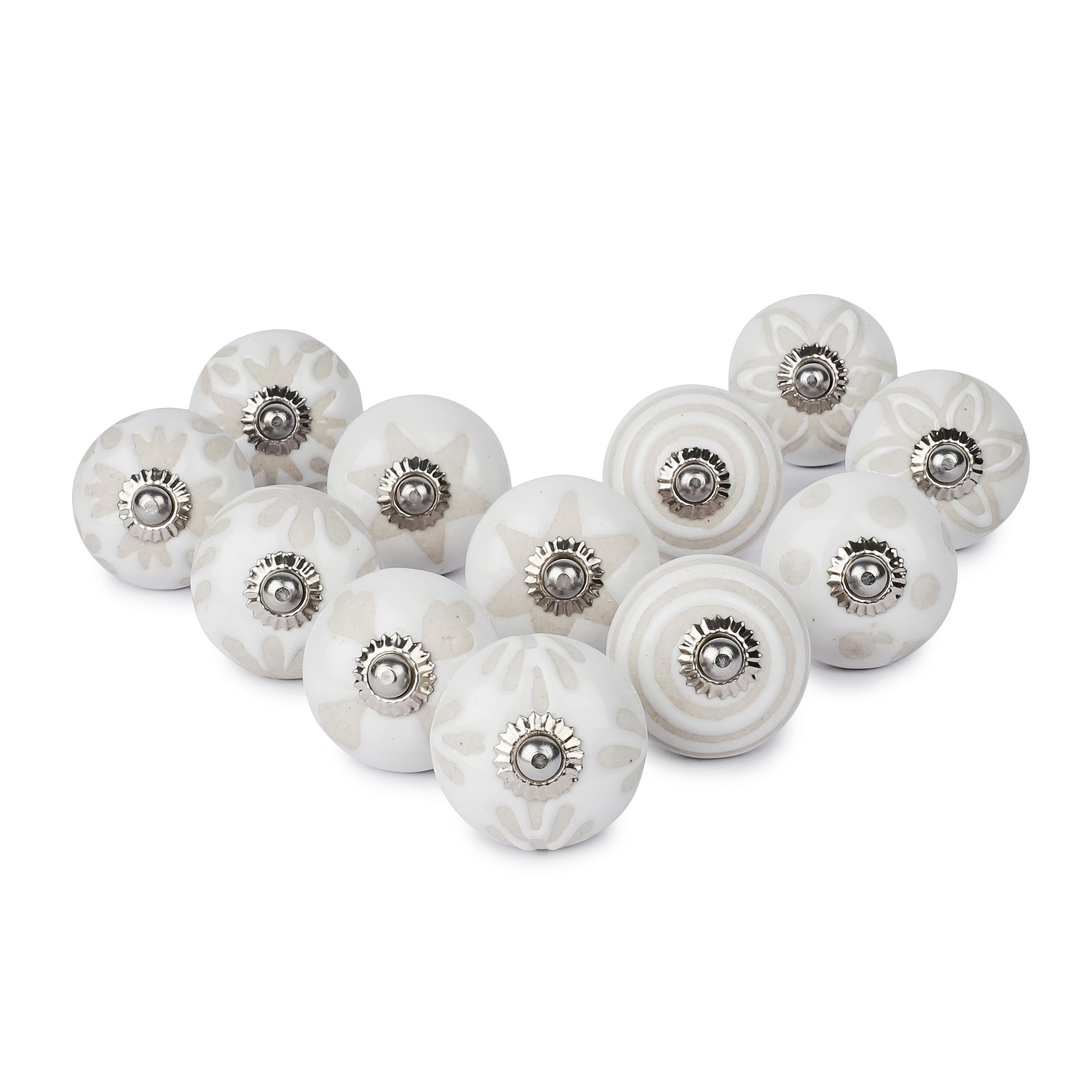 Ajuny White-Des-New Gray And White Ceramic Knobs For Cabinet Dresser Drawer And Furniture Hand Painted Antique Floral Cupboard Pull Knob (Gray And White, Pack Of 12) Glossy Finish