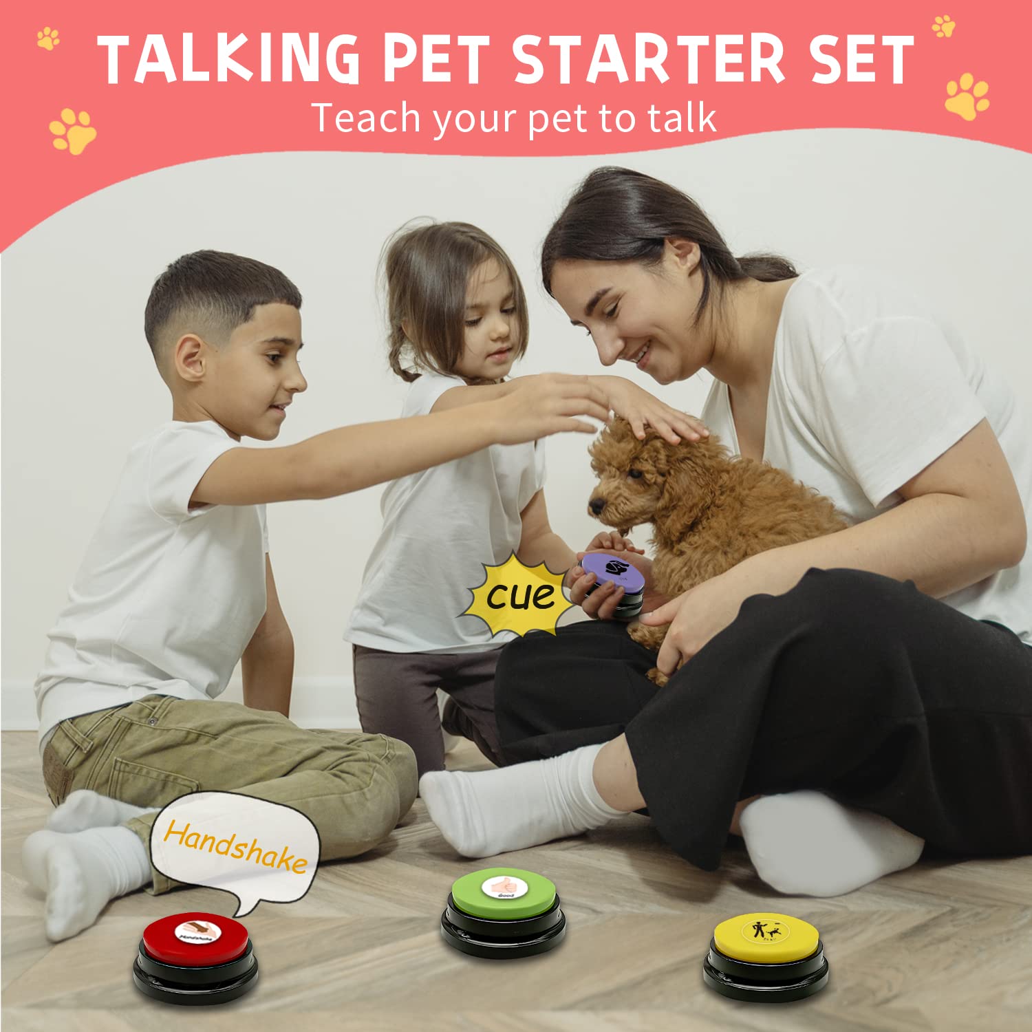 Botones de entrenamiento para mascotas para comunicación, 8 botones de grabación de voz de color con 50 calcomanías de escena y zumbador grabable de 30 segundos, botones de conversación de