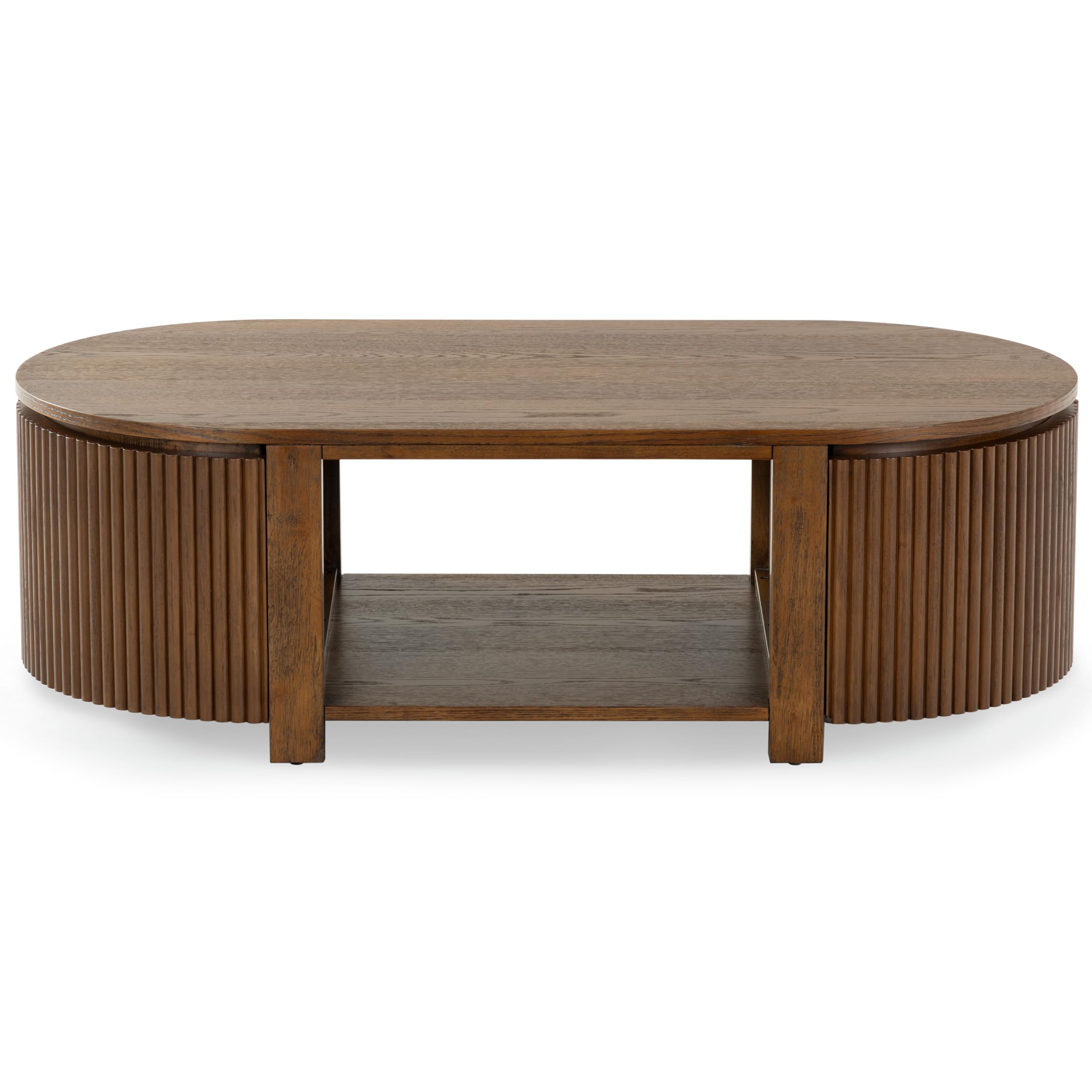 SAFAVIEH Couture Collection Shelbie Medium Oak Brown Reeded Oval Coffee Table, Fully Assembled