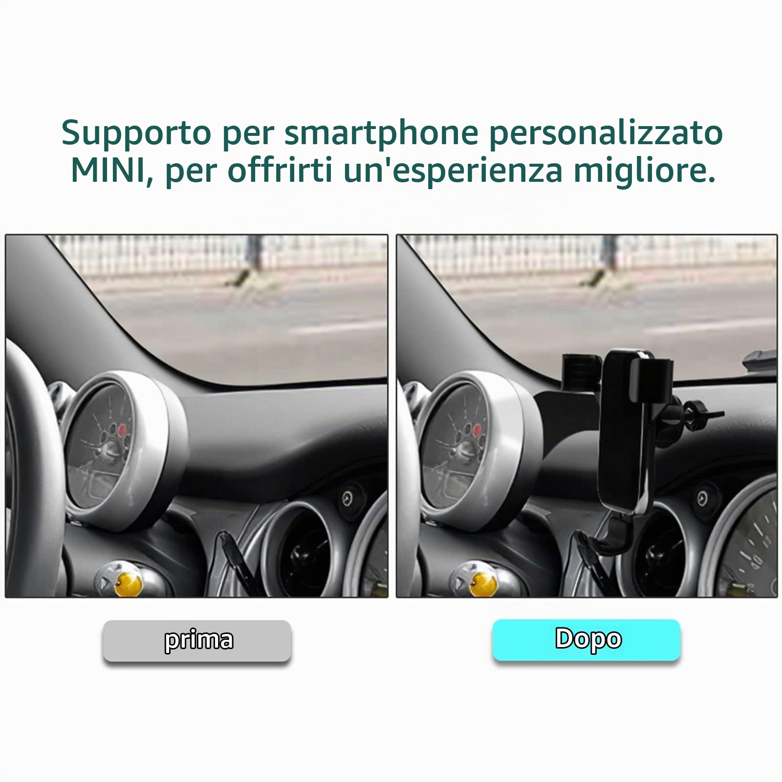 KUNGKIC Supporto per telefono auto Supporto regolabile per telefono auto compatibile con Mini Cooper R50 R52 R53 Accessori interni 360°Rotazione in lega di zinco ABS (nero)