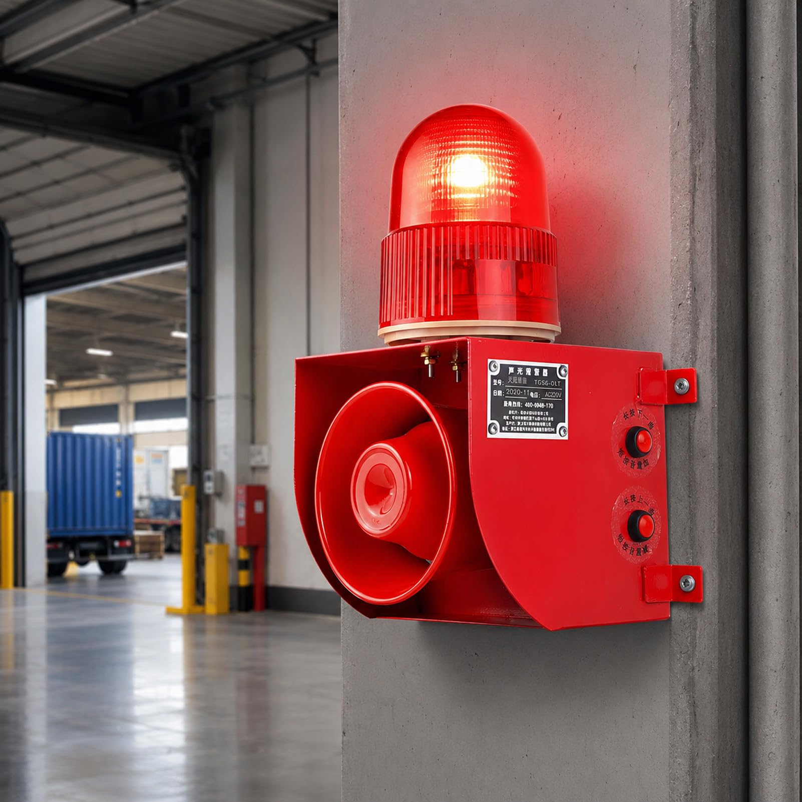 Sirena Industrial inalámbrica 01TY con luz estroboscópica DC12V-01TK | Potente señal inalámbrica que cubre hasta 2000 m (6500 pies) en espacios abiertos.