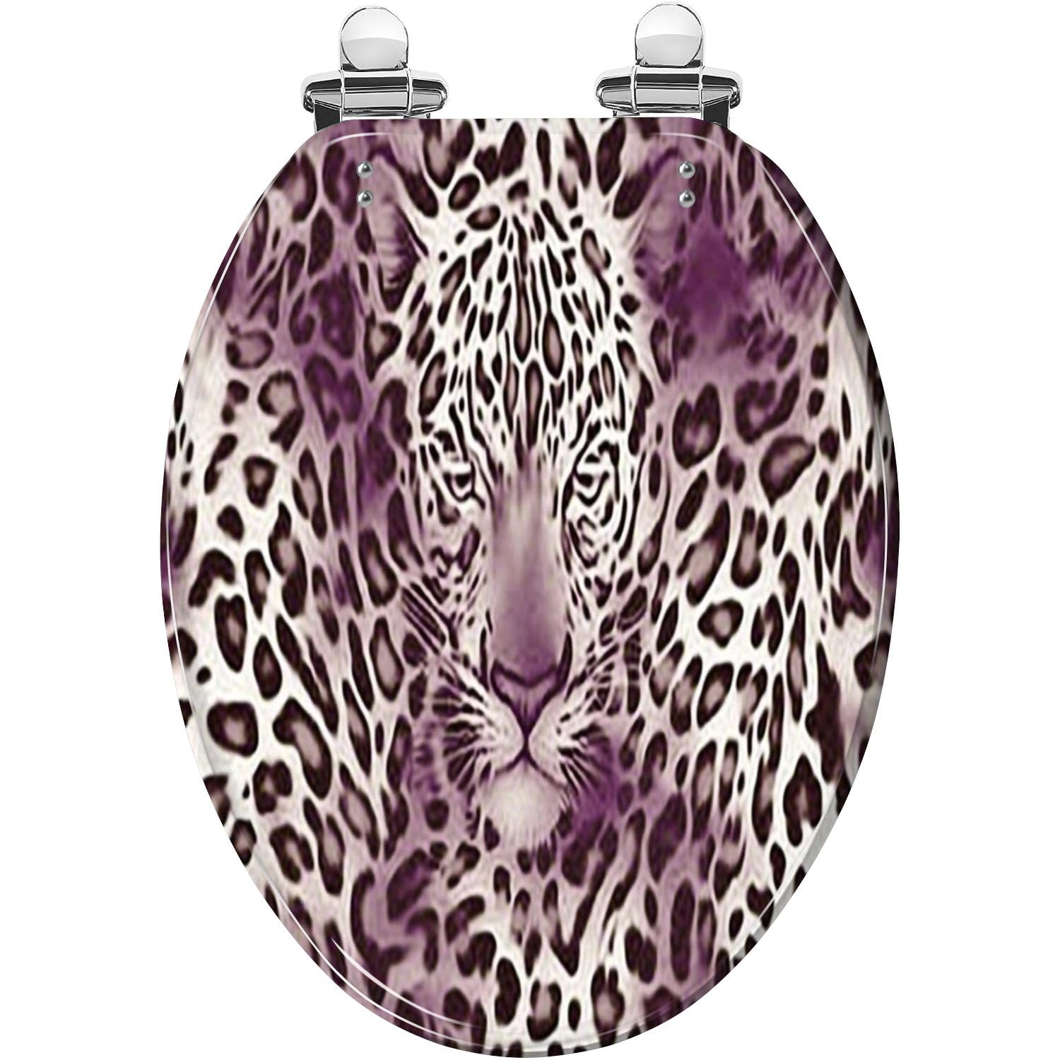 Tazyyzuu Multi5 Leopard Skin Round Toilet Seat Seamless Resin Slow Close Lid Quick Release Hinges Easy Clean(,18.5X14.5)
