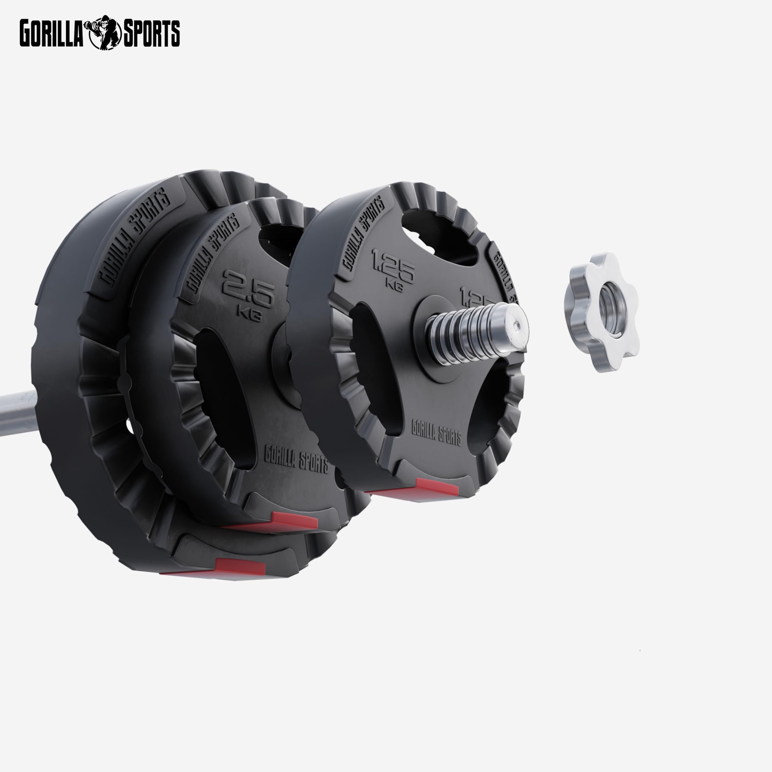 Gorilla Sports Gripper – Juego de pesas de disco (cubierta de plástico, 2 x 5 2 x 2,5 2 x 1,25kg (17,5kg) Discos con práctico eingriffen