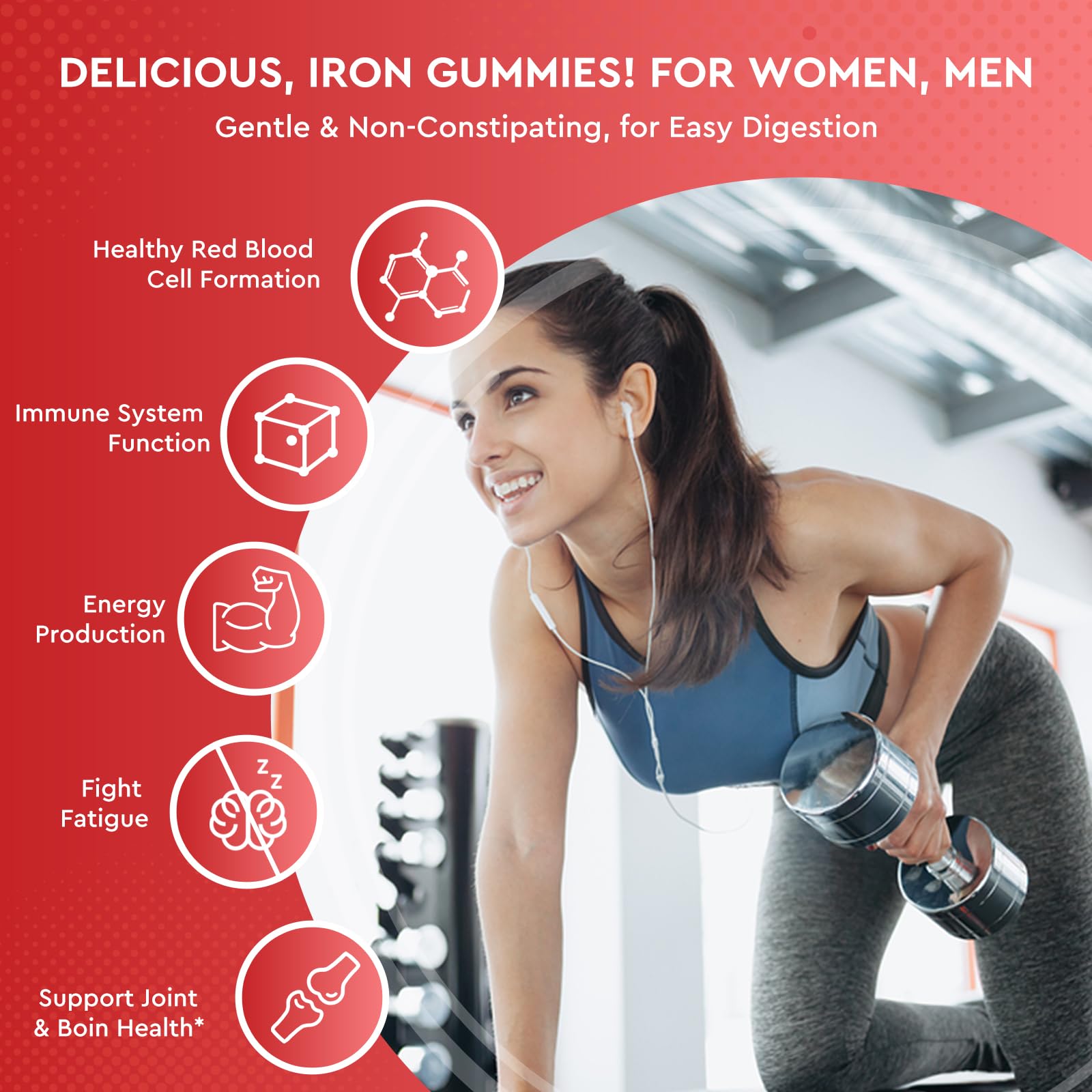 Iron Gummies - with Calcium, Zinc, Folate & Vitamin B12, C,B6 for Adults & Kids - Blood Builder & Energy Support for Iron Deficiency, Anemia, Vegan - 60 Gummies — Amazon image 2