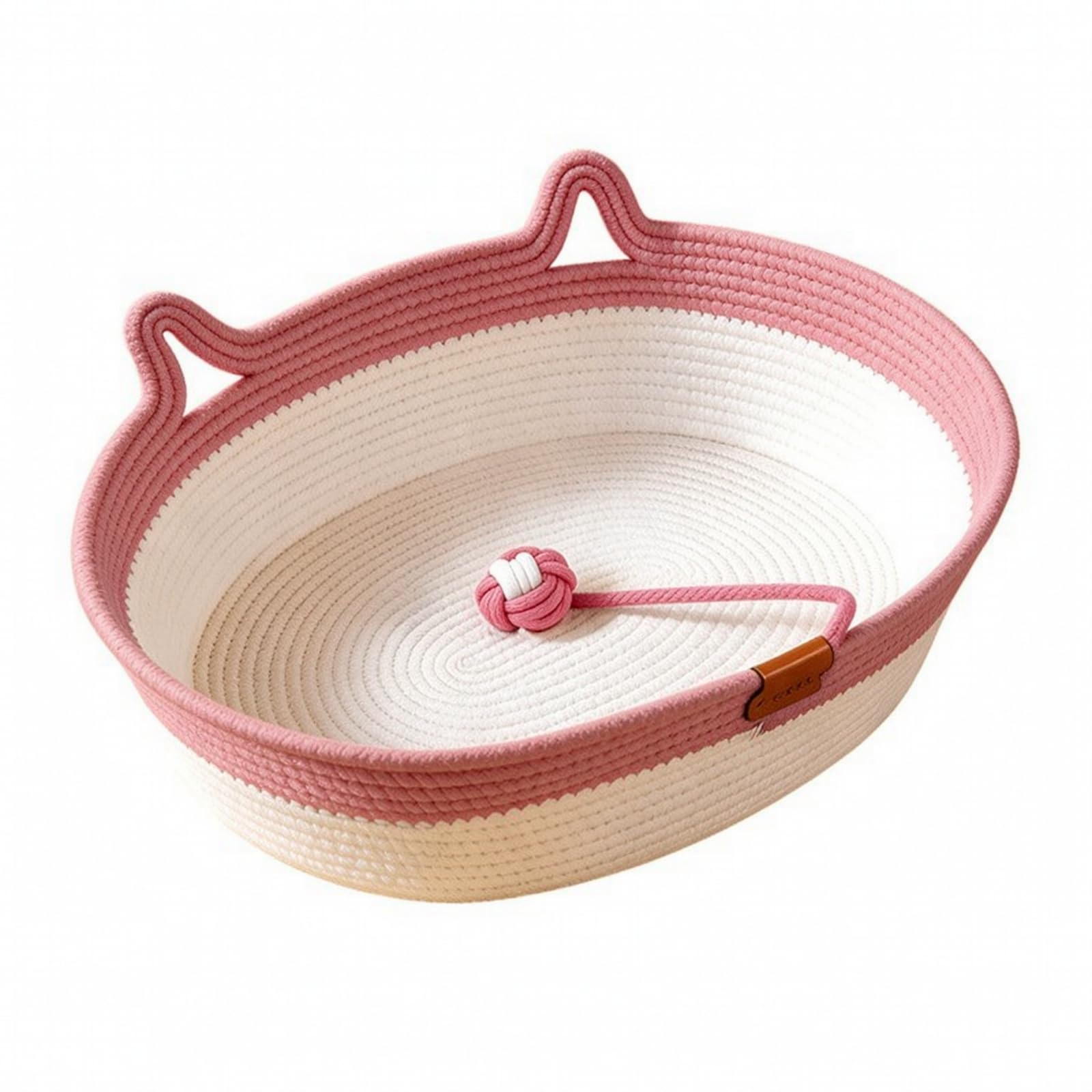 Cuccia Intrecciata per Gatti Comodo, 麻藤席窝-粉色, 特大号60 45cm | Morbido, Moderno, Letto per Gatti in Corda di Cotone, Soggiorno, Cuccioli