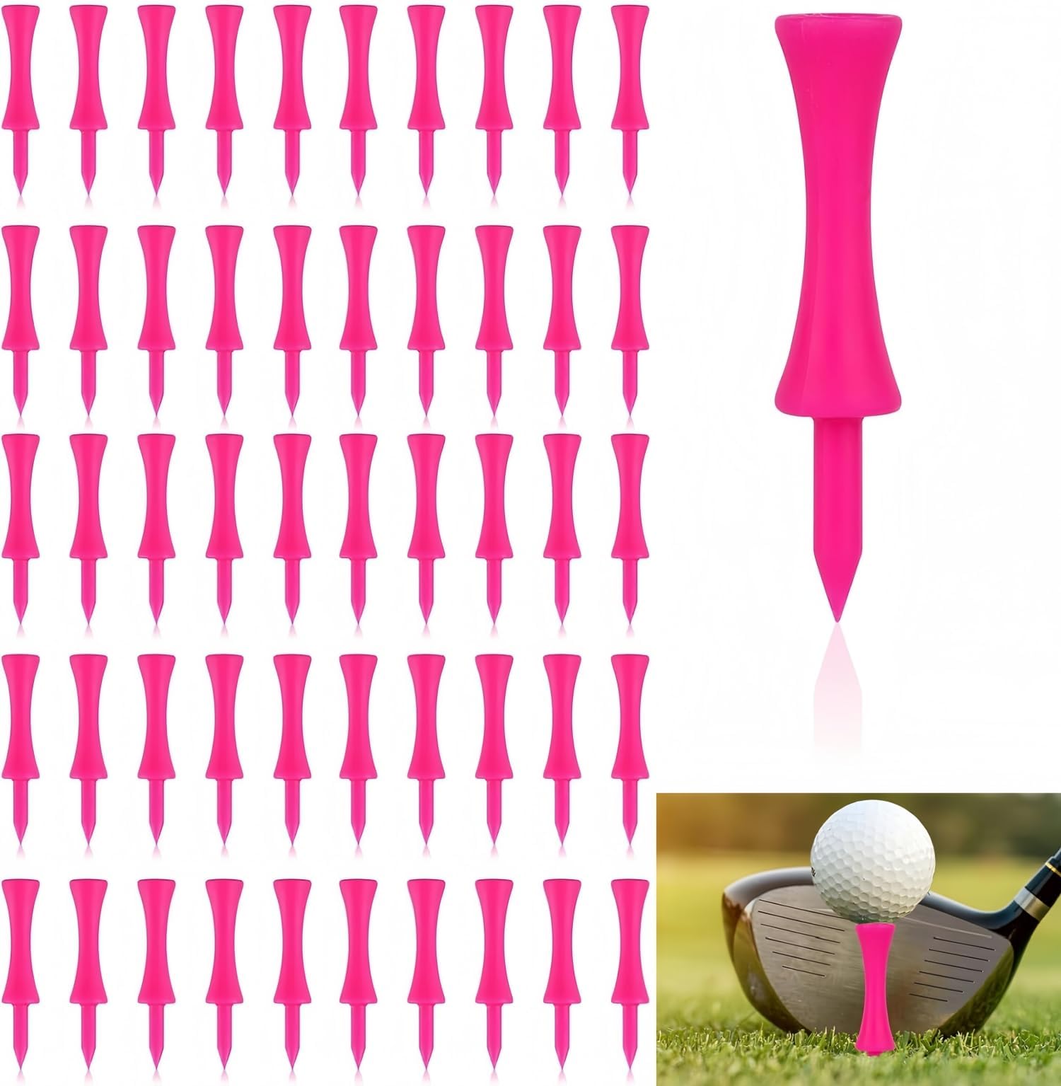 Golf Tees Plastic 50Pcs 60mm Pink Reusable Castle Golf Tees, Small Castle Step Golf Tees for Golfer Practice