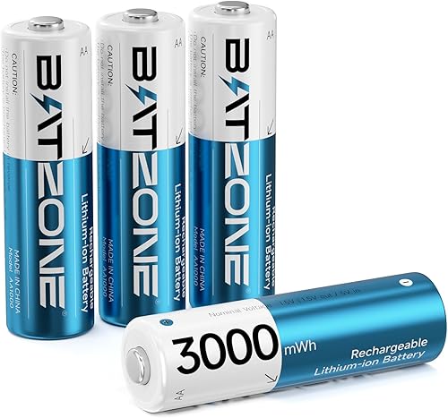 Miniatura 8 de Baterías AA recargables de litio, paquete de 12 con cargador de 3000 mWh, batería doble A de alta capacidad, baterías de litio AA de 1.5 V de