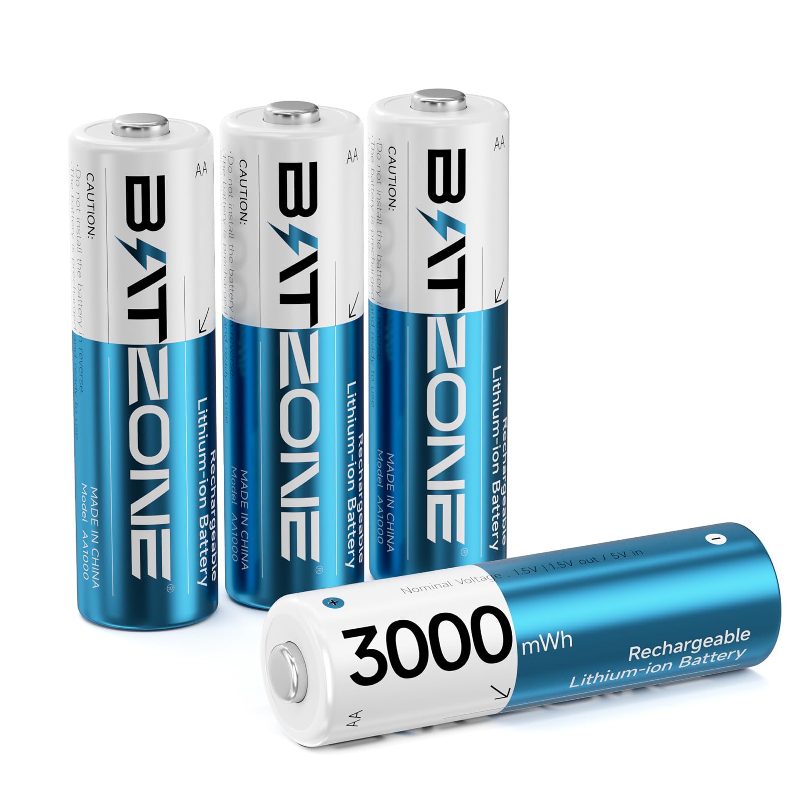 Rechargeable Lithium aa Batteries 4 Pack 1.5V 3000mWh High Capacity Lithium Batteries aa Constant Output Li-ion Double a Batteries Cycle Times up to 1600x (4Pack)