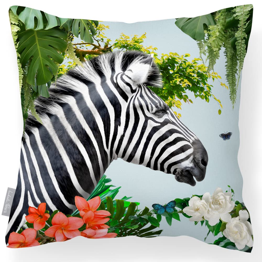 Izabela Peters Zara's Zebra - Duck Egg Outdoor Cushions - Waterproof, 43 Cm, Filled, Blue, Garden & Chair Cushions