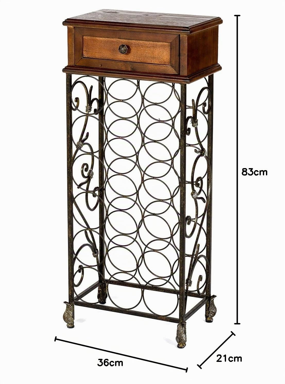 pajoma Vintage Weinregal Retro-Stil für 18 Flaschen | Weinschrank aus Holz & Schmiedeeisen - ideal unter Treppe - Design der 50er & 60er